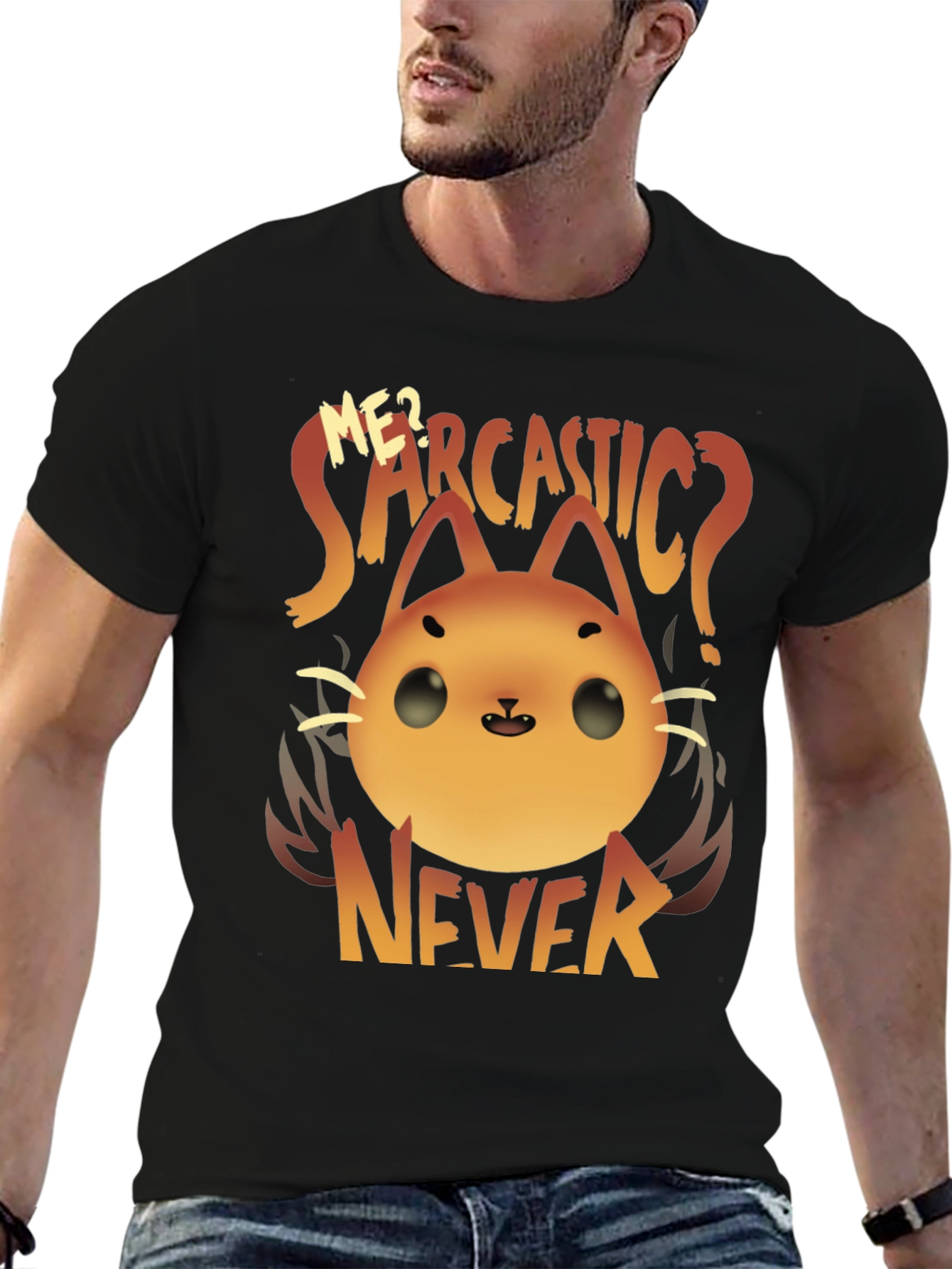 Black Sarcastic Cat T-Shirt - Funny Graphic Tee view 6
