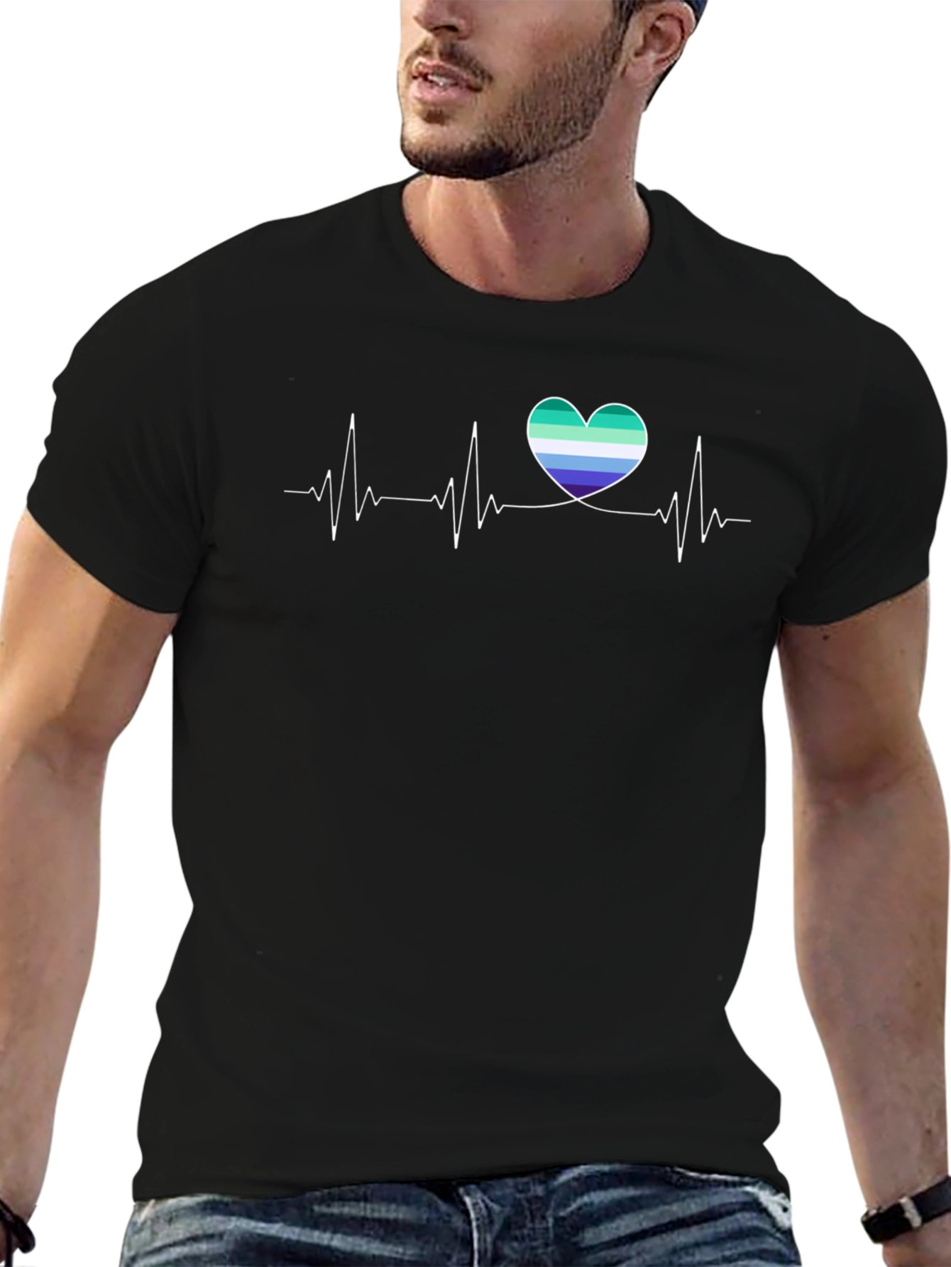 Black Gay Pride Heartbeat T-Shirt view 6