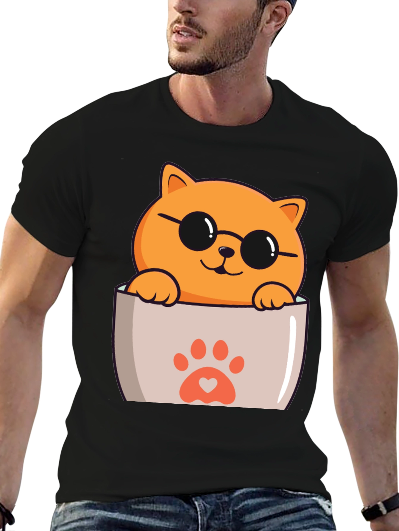 Black Cool Cat Pocket T-Shirt view 6