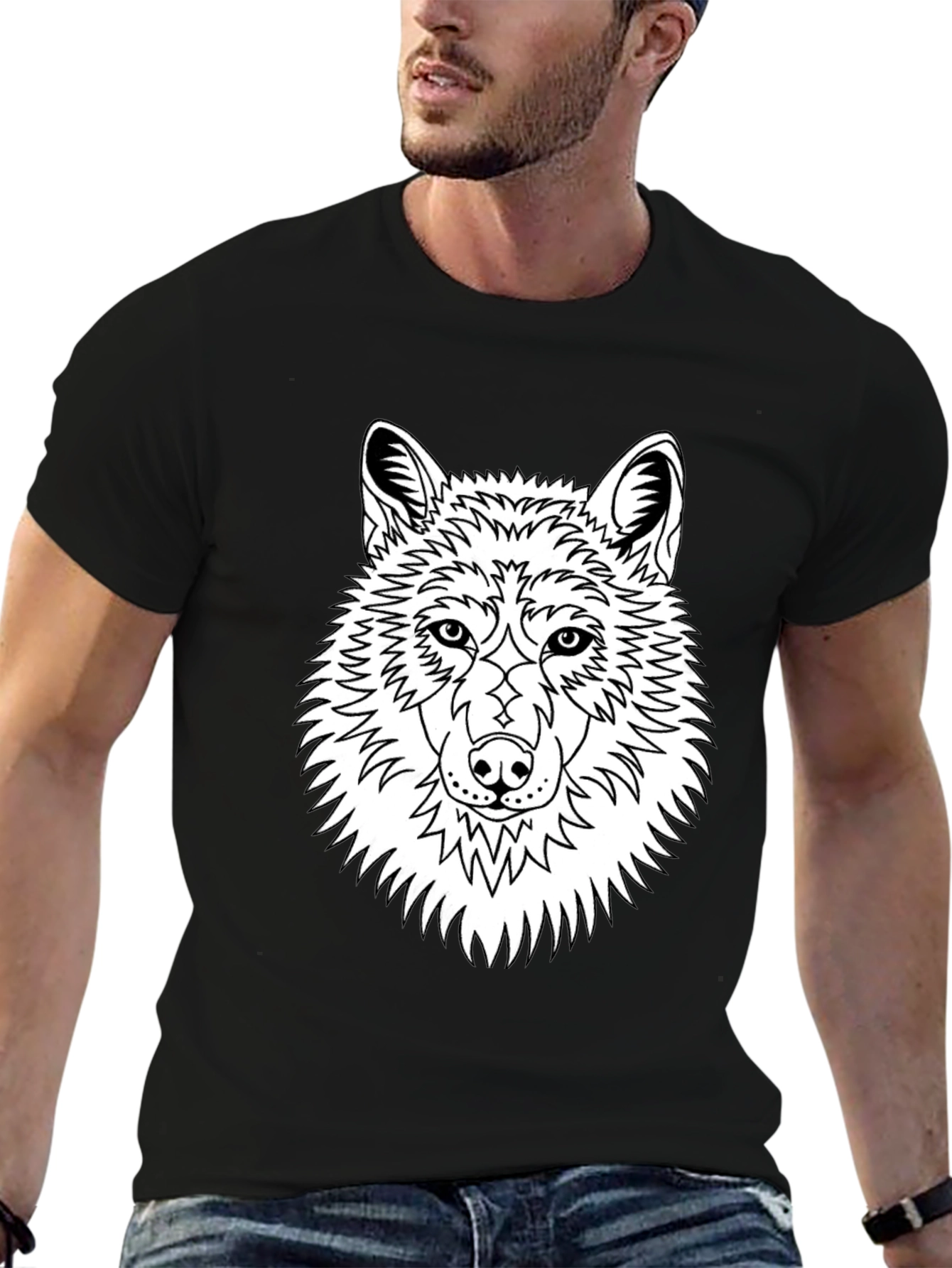 Black Wolf Graphic Tee - Black Cotton Blend T-Shirt view 6