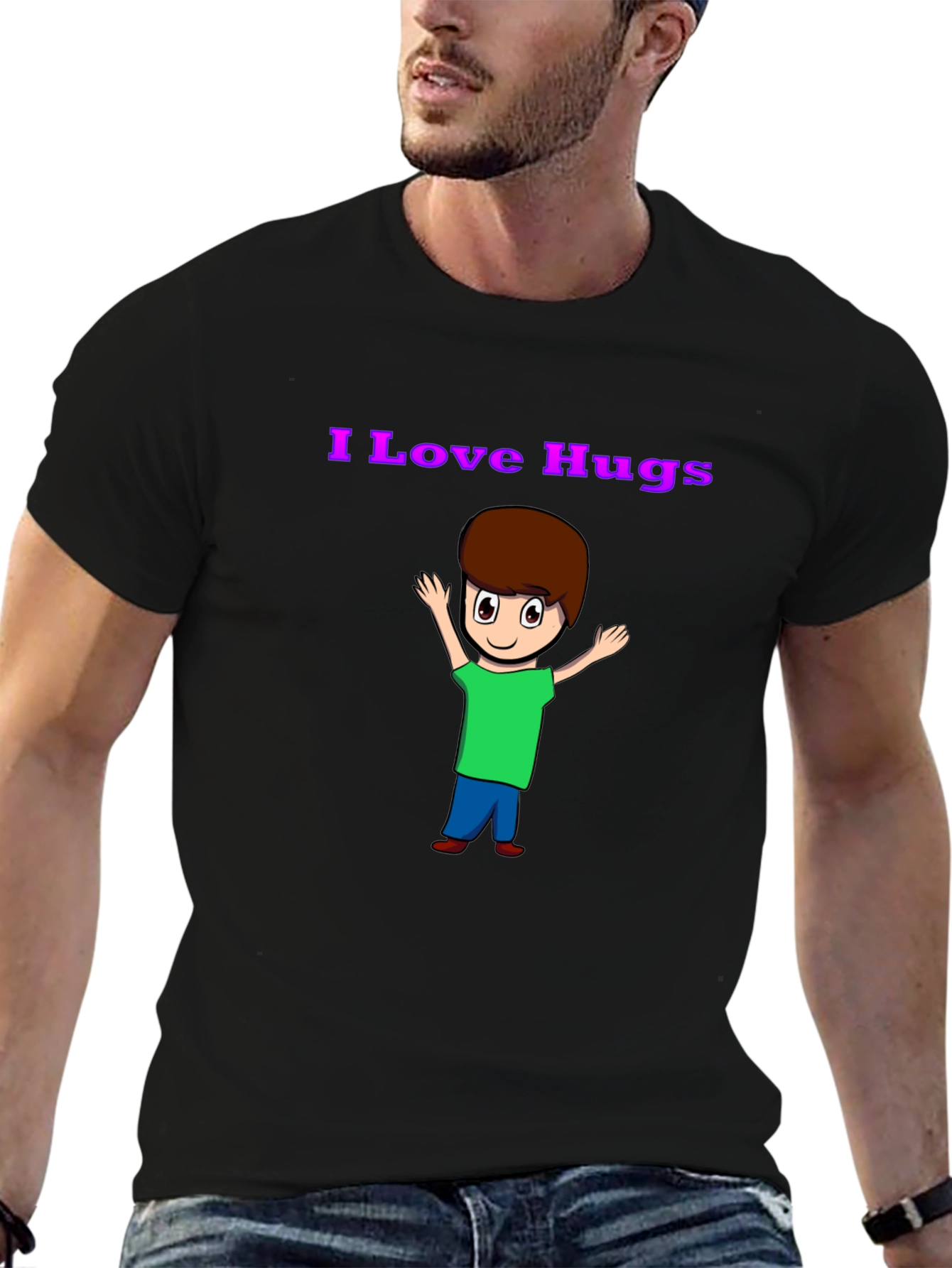 Black I Love Hugs Graphic T-Shirt view 6