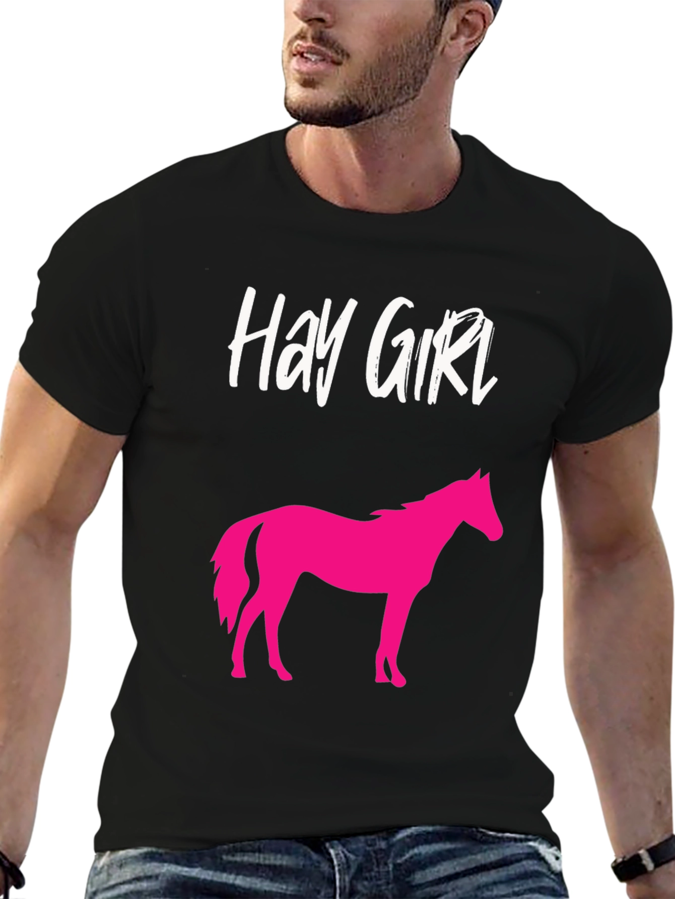Black Hay Girl Horse Graphic Tee - Novelty Shirt view 6