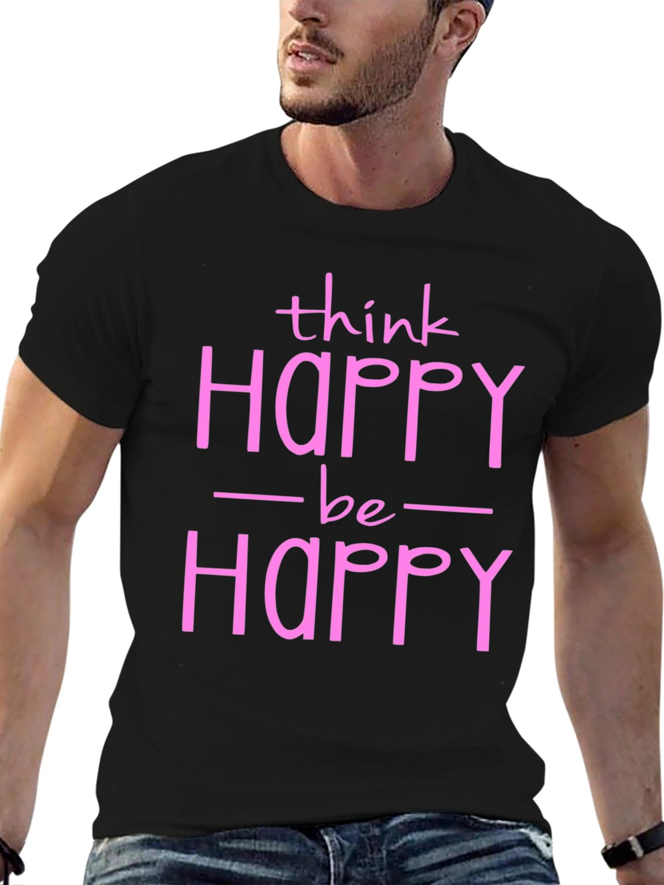 Black Think Happy Be Happy Graphic Tee view 6