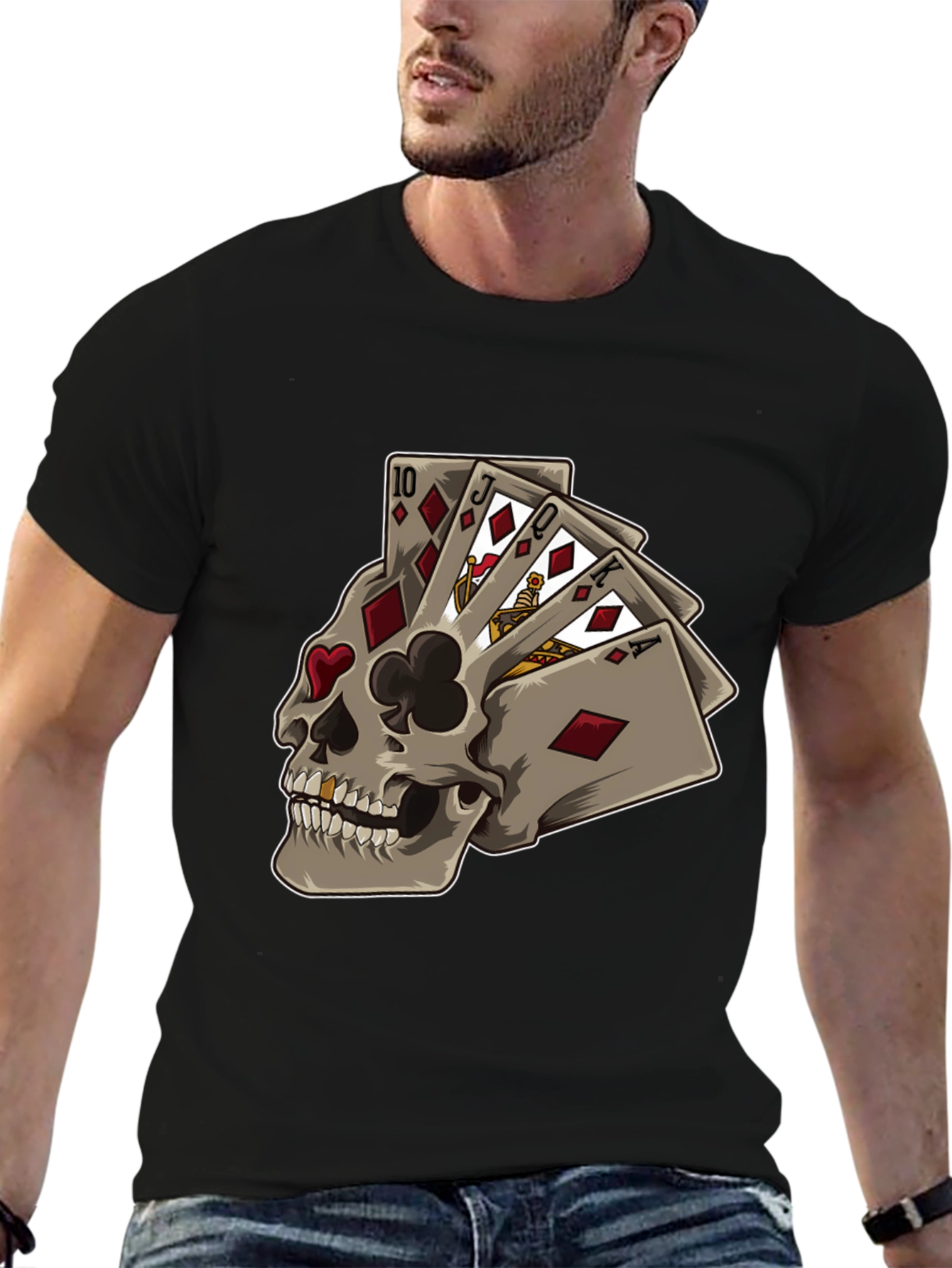 Black Skull Playing Card Graphic Tee view 6