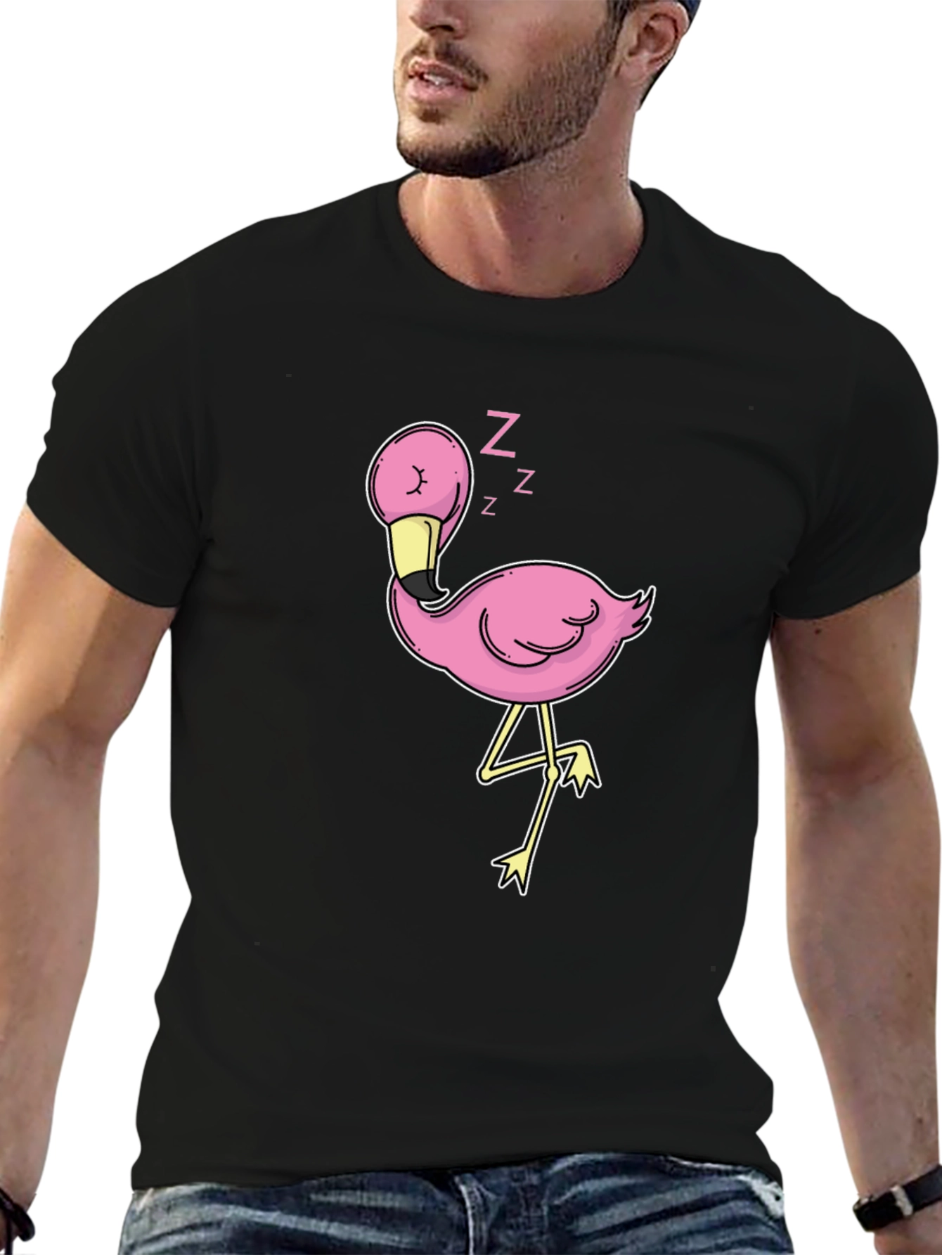 Black Sleeping Flamingo Graphic Tee - Black view 6