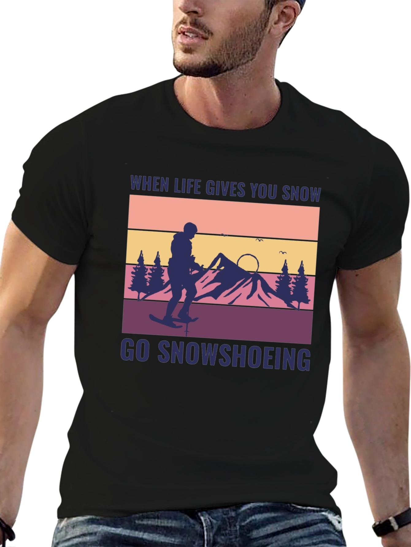 Black Snowshoeing Graphic Tee - When Life Gives You Snow view 6