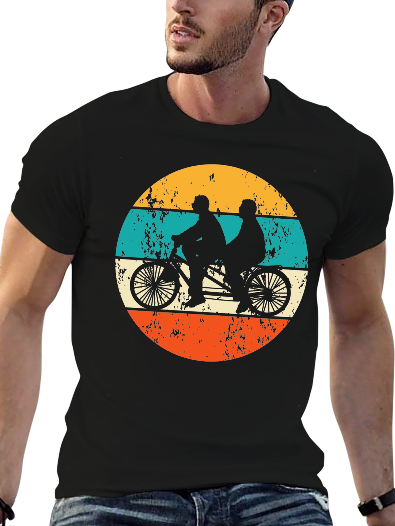 Black Tandem Bike Retro Graphic Tee view 6
