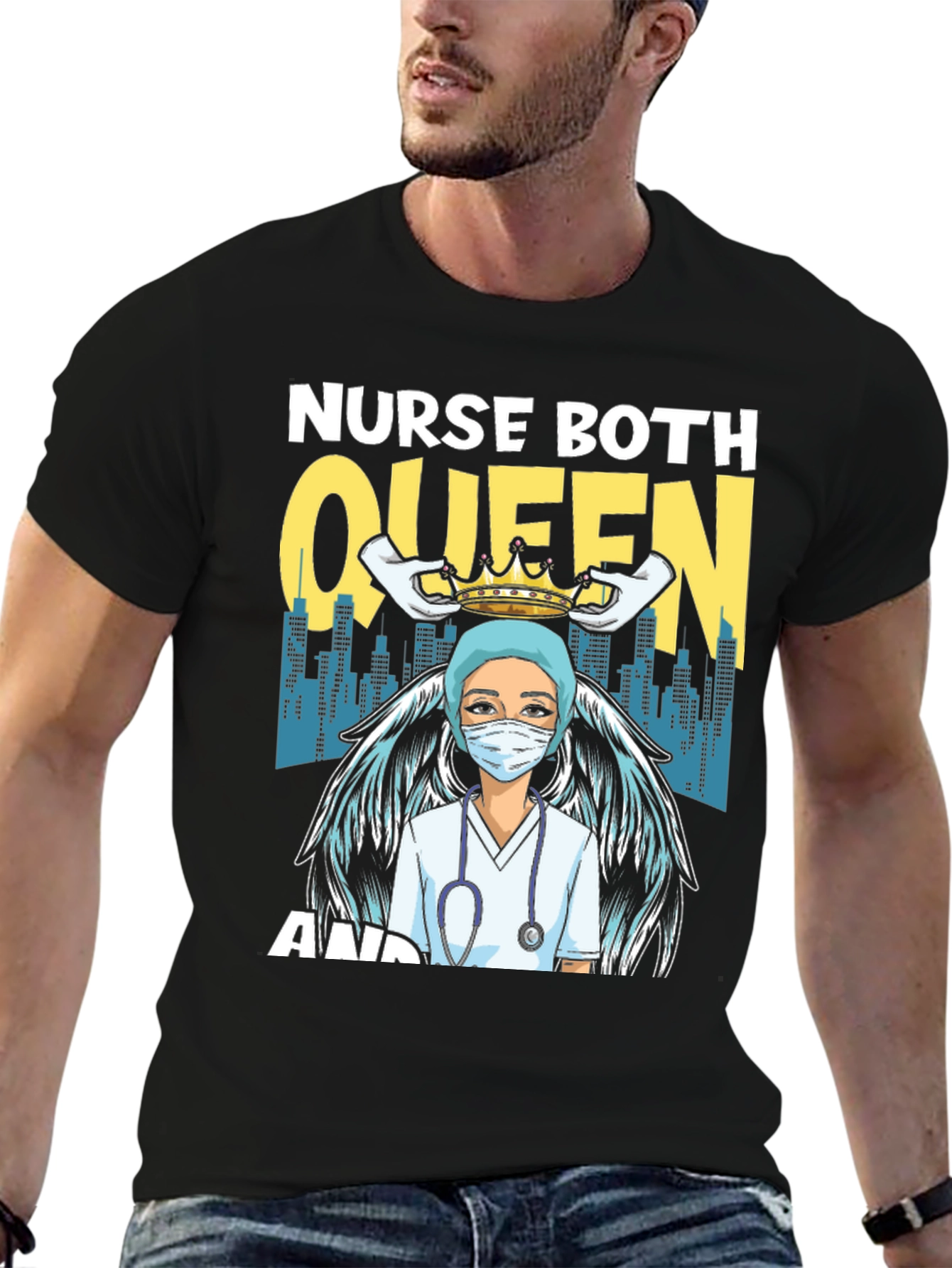 Black Nurse Queen T-Shirt - Essential Worker Apparel view 6