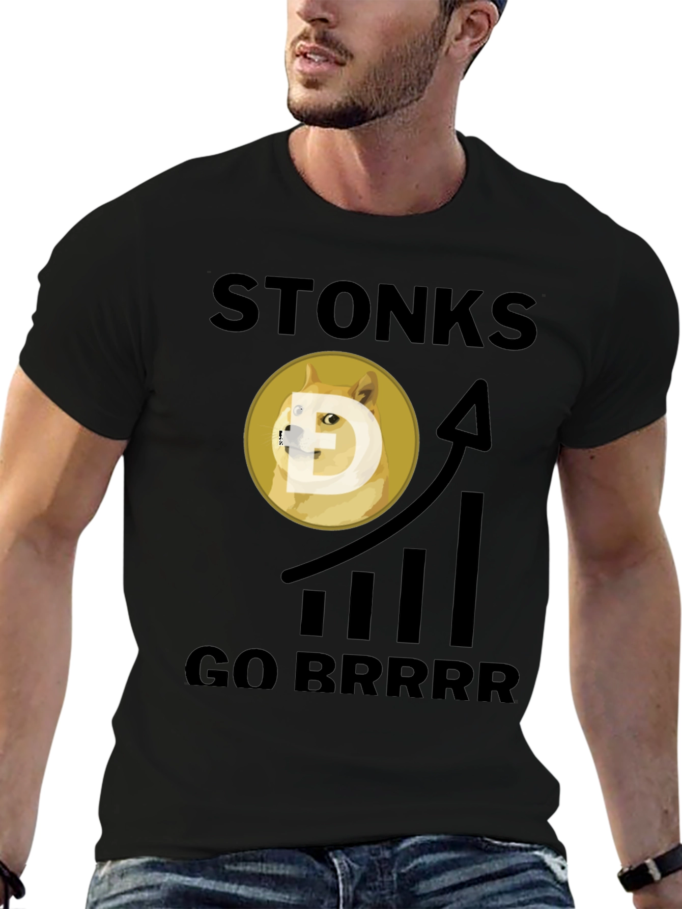 Black Stonks Go Brrr Black Graphic Tee view 6