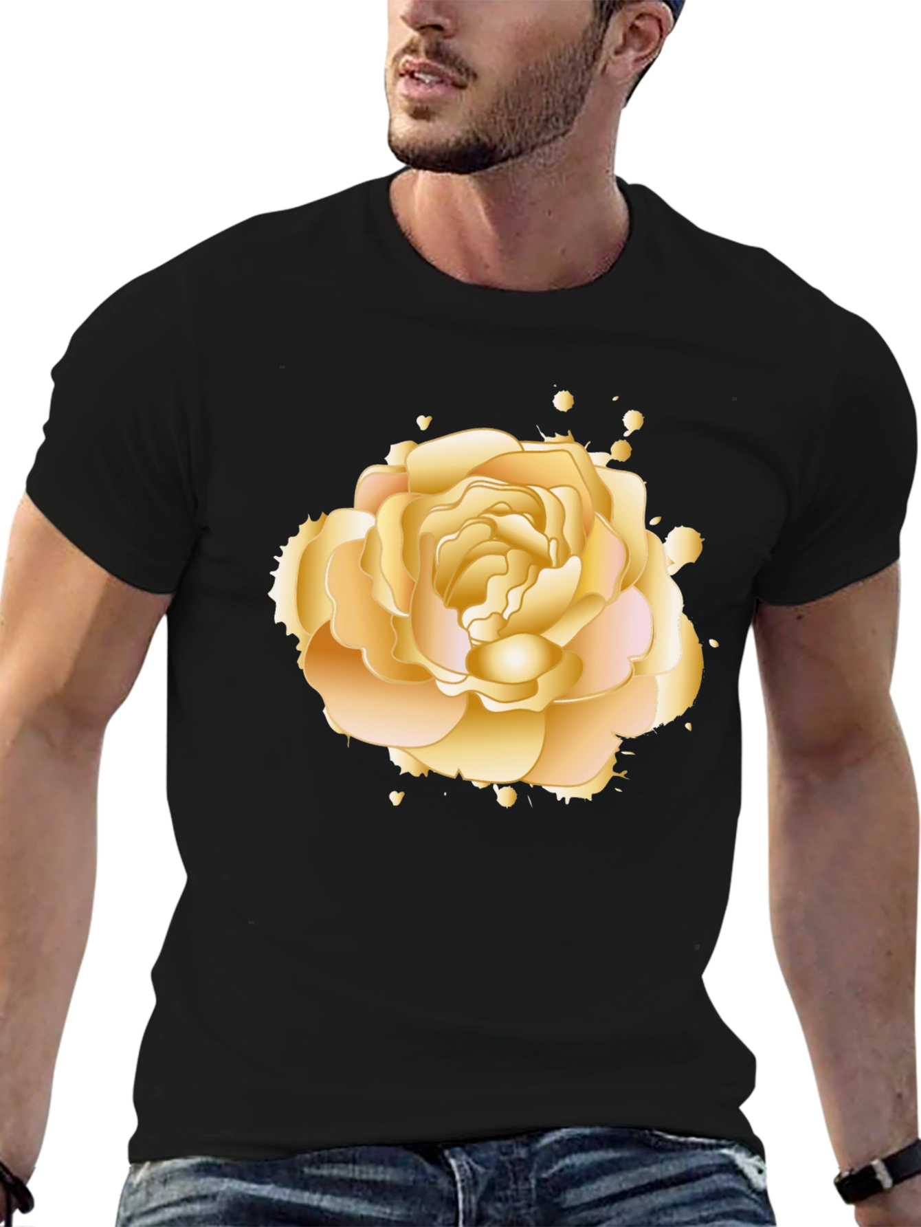 Black Golden Rose Graphic Tee - Elegant Floral Design view 6