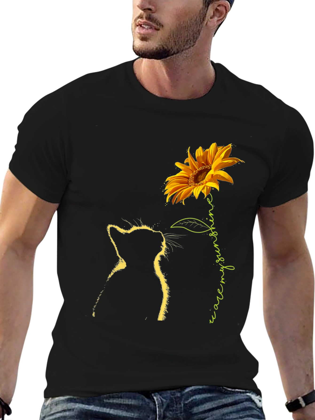 Black Cat & Sunflower Graphic Tee - Black view 6