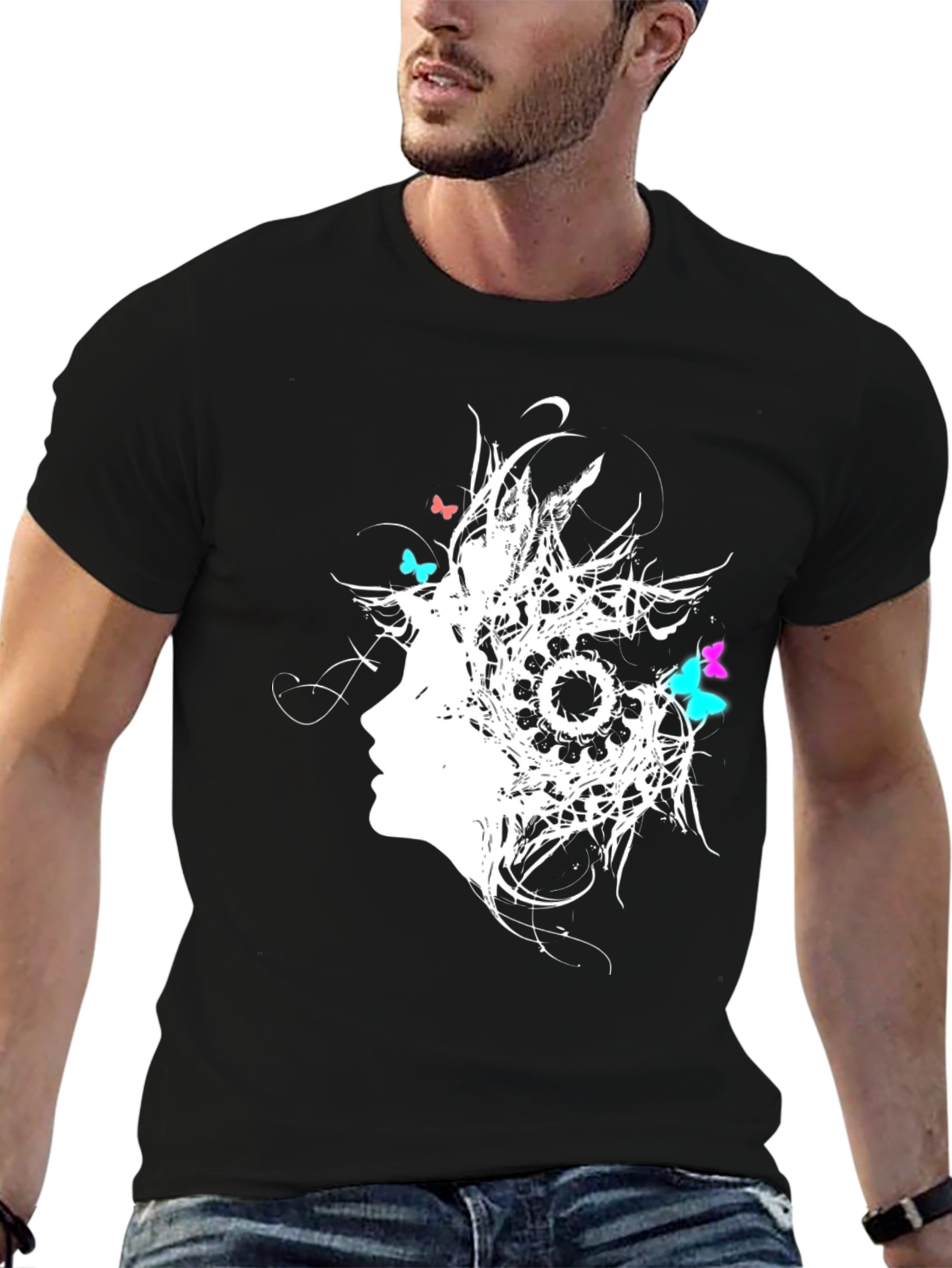 Black Abstract Butterfly Women's Graphic T-Shirt view 6