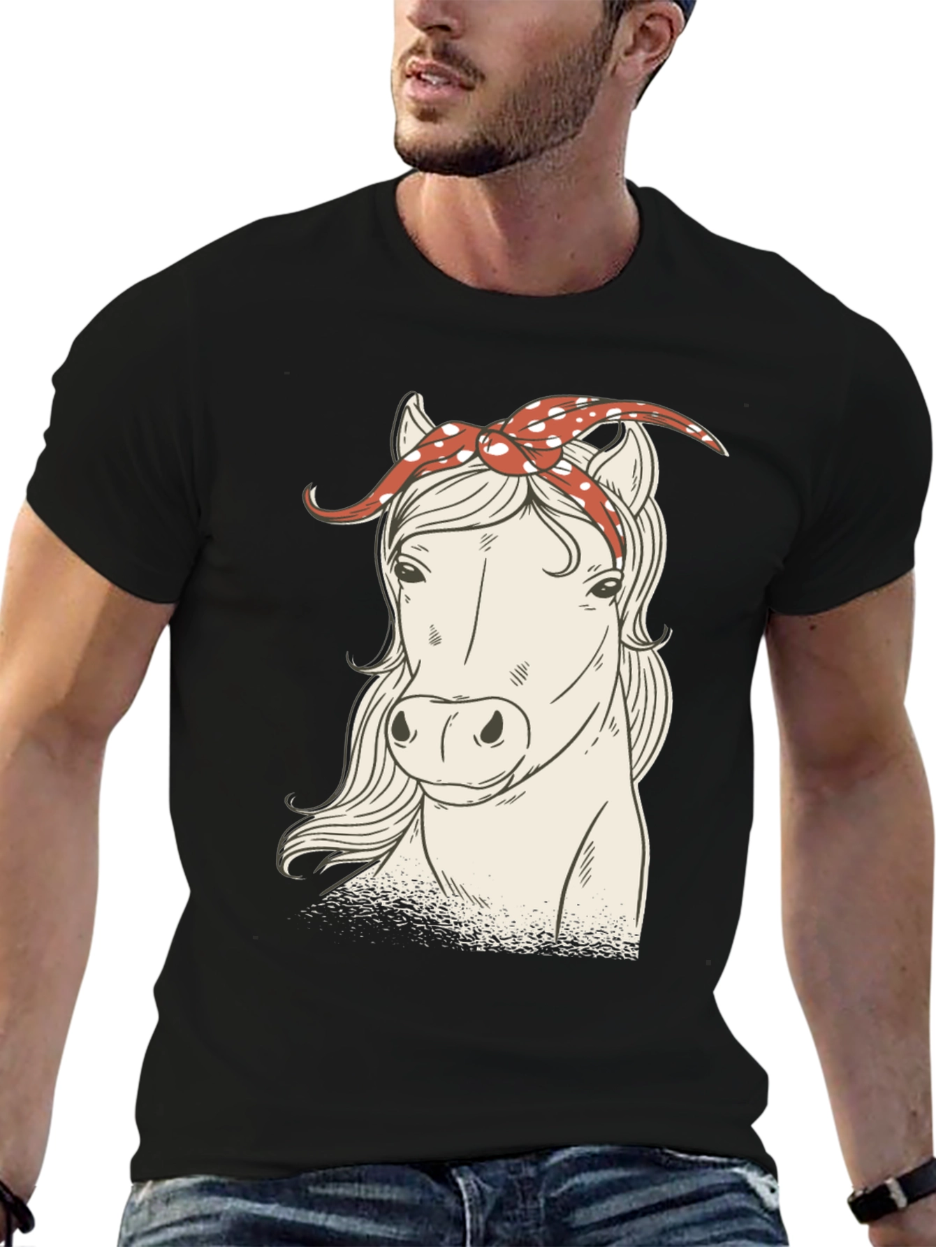 Black Horse with Bandana Graphic Tee - Black view 6