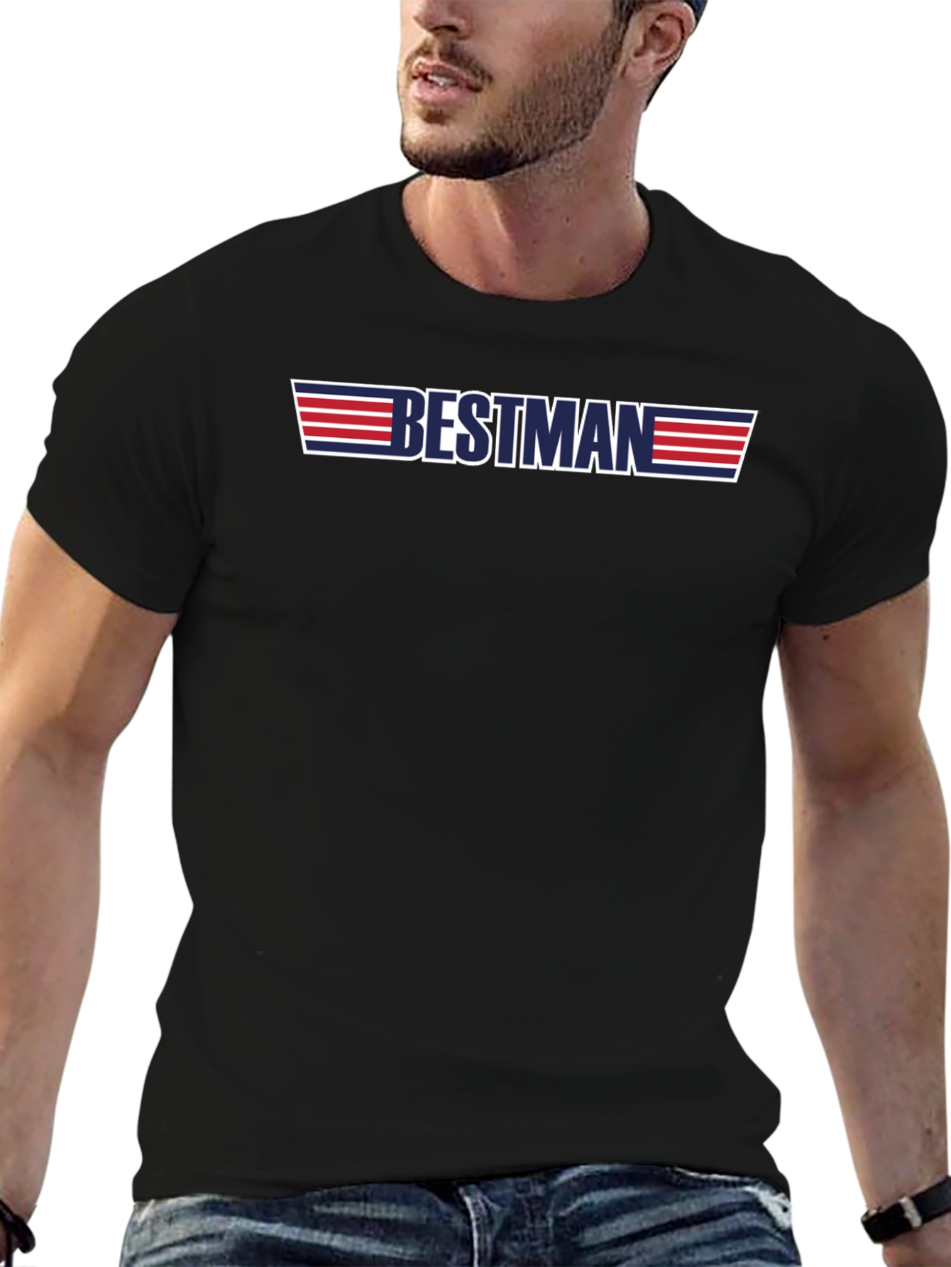 Black Retro Bestman T-Shirt - Vintage Style Wedding Party Tee view 6