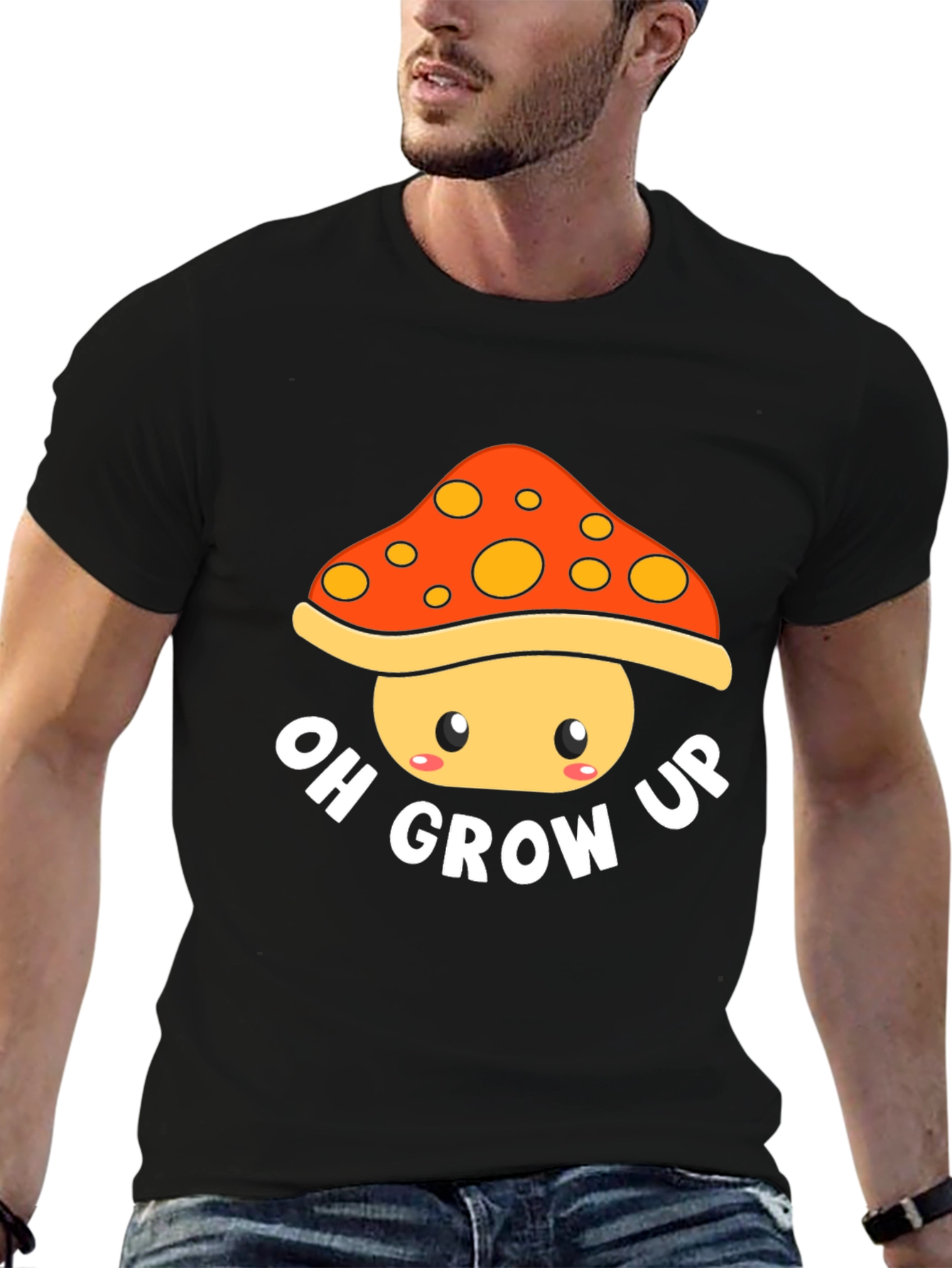 Black Oh Grow Up Mushroom Graphic T-Shirt view 6