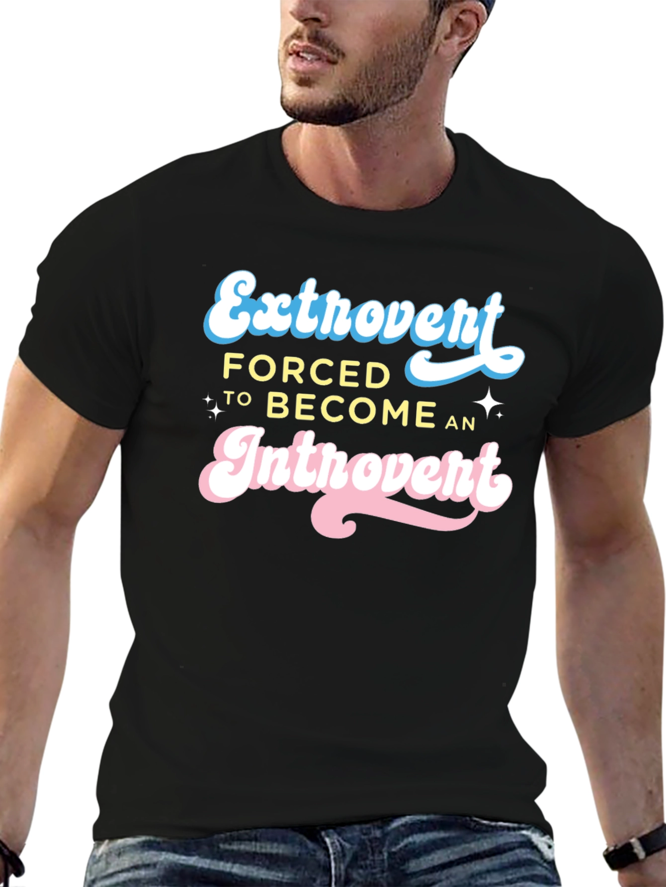 Black Extrovert Forced Introvert Graphic T-Shirt view 6