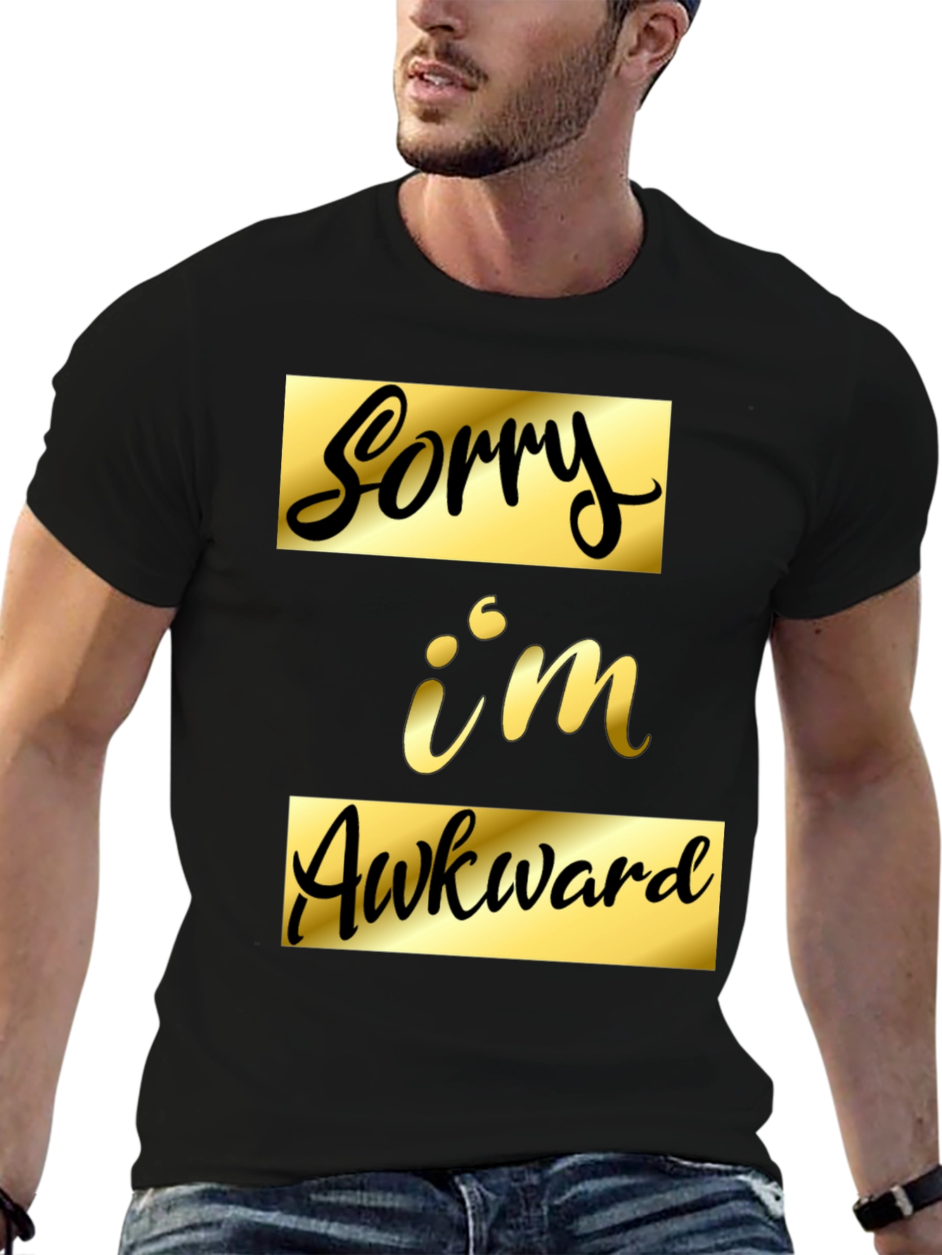 Black Sorry I'm Awkward Black Graphic Tee view 6