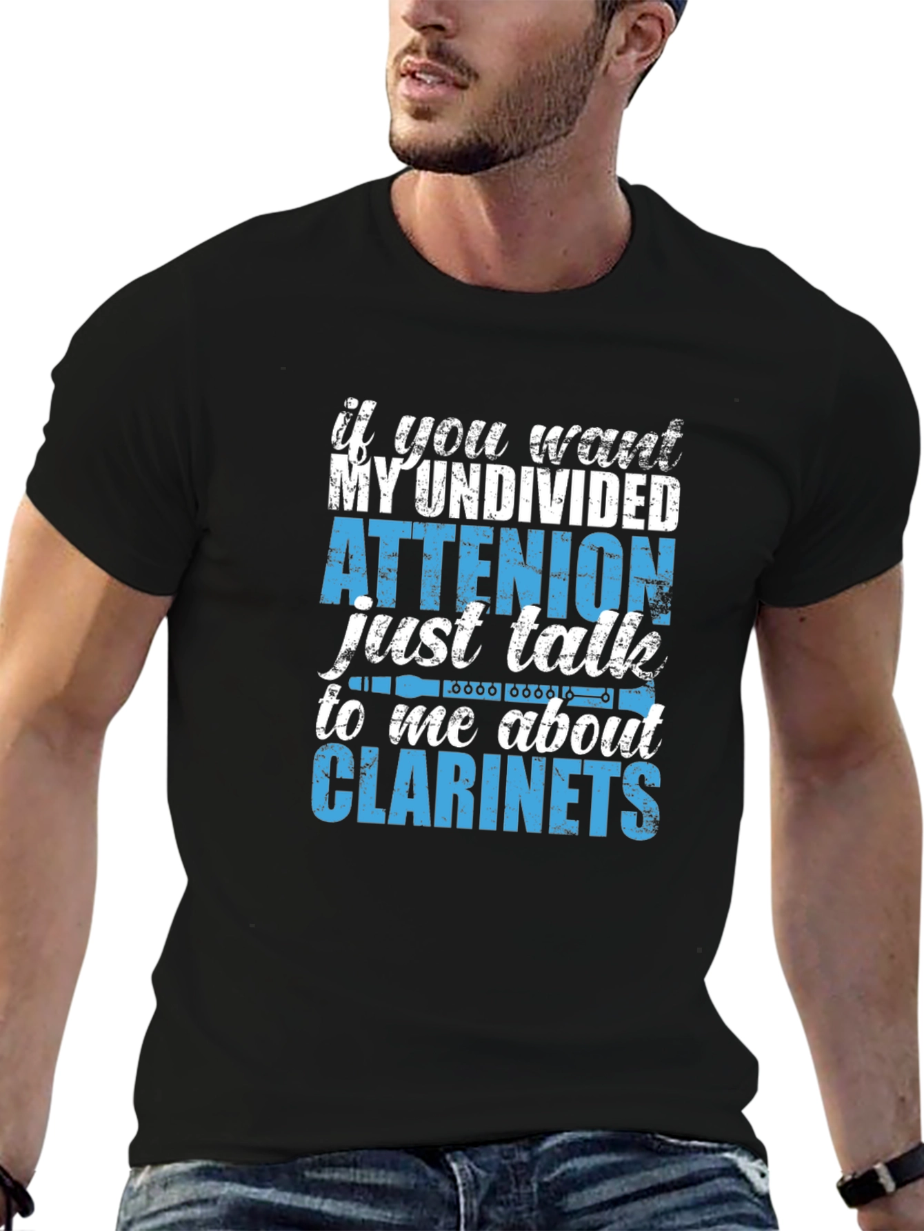 Black Clarinet Lover T-Shirt - Undivided Attention view 6