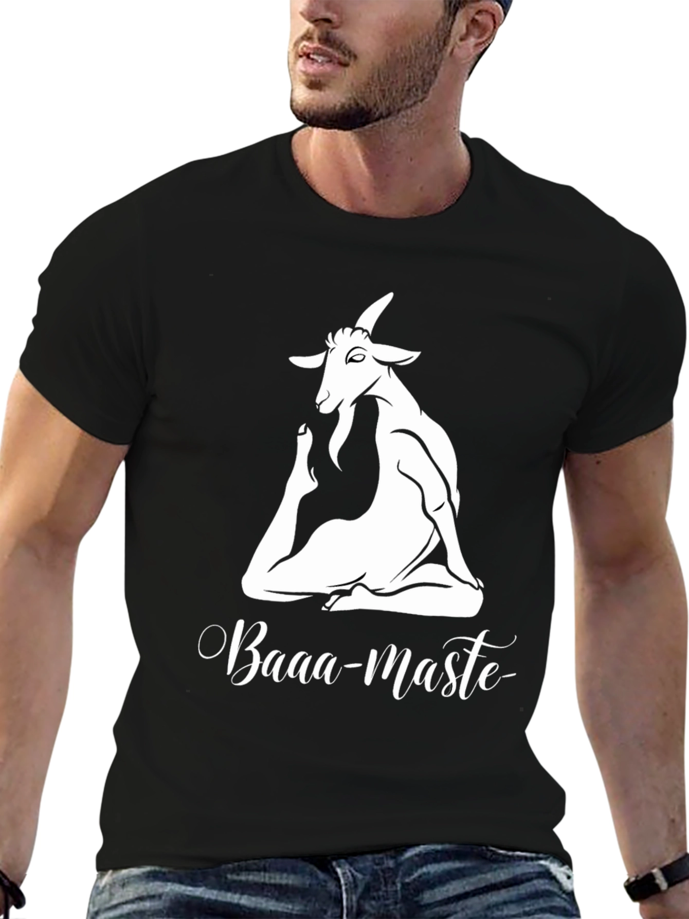Black Yoga Goat Tee: Baaa-maste Black T-Shirt view 6