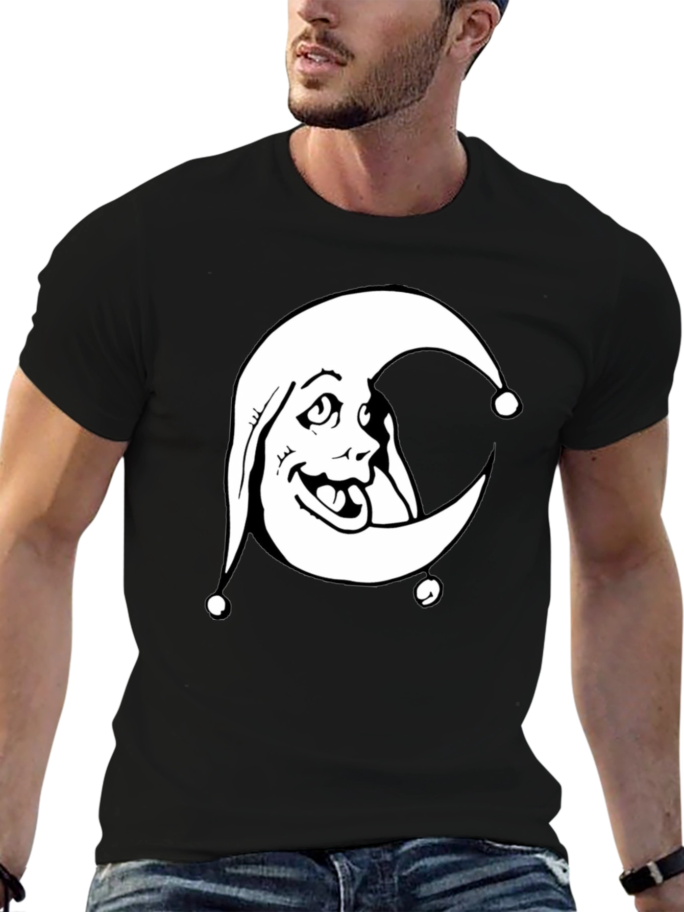 Black Moon Jester Graphic Tee - Black Cotton Shirt view 6