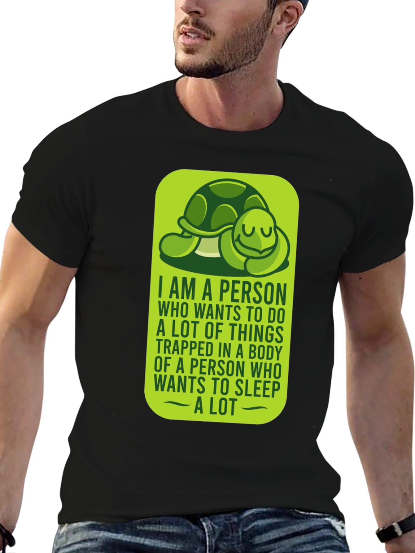 Black Funny Turtle Graphic T-Shirt - Introvert Sleep Lover Tee view 6