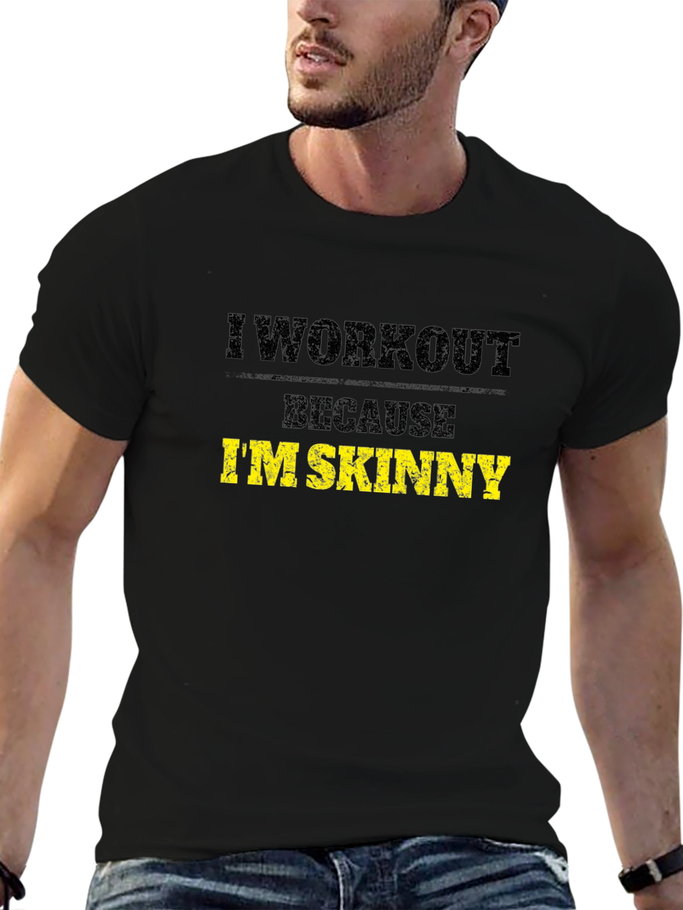 Black I Workout Because I'm Skinny Black T-Shirt view 6
