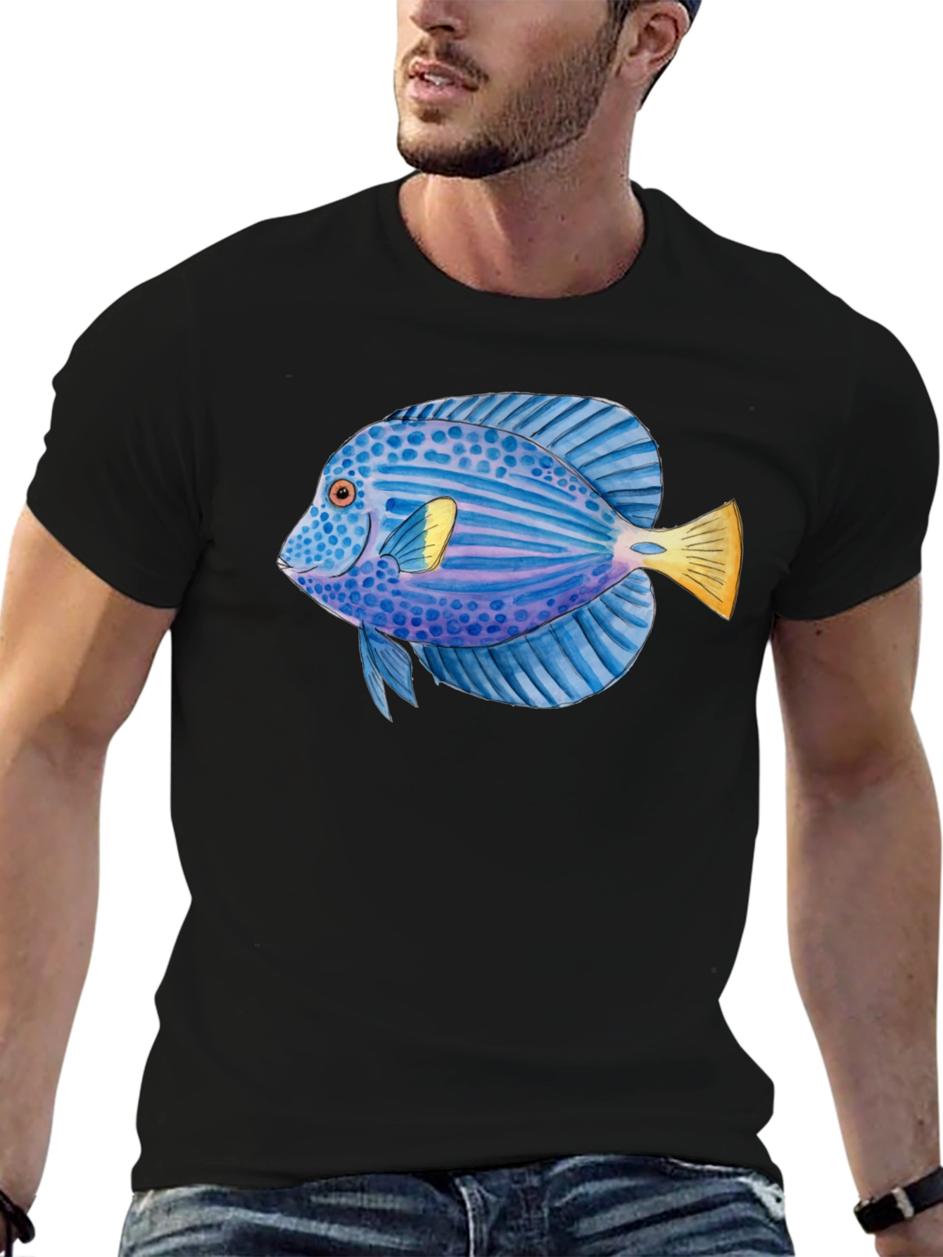 Black Cool Fish Graphic T-Shirt view 6