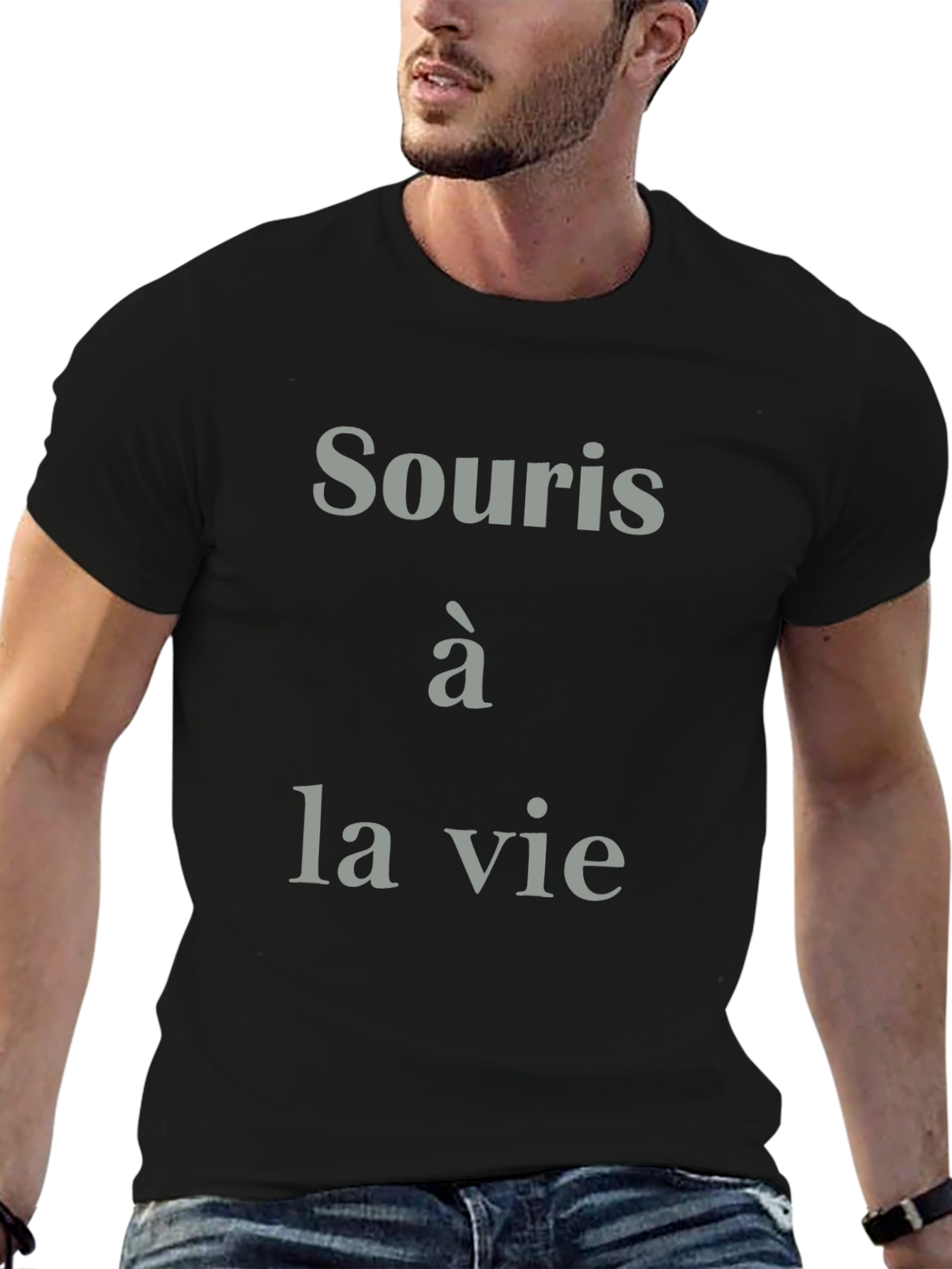 Black Smiley Life T-Shirt - French Saying Cotton Tee view 6