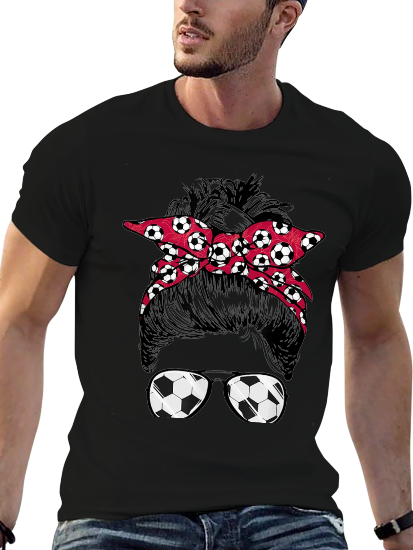 Black Soccer Mom Messy Bun T-Shirt view 6