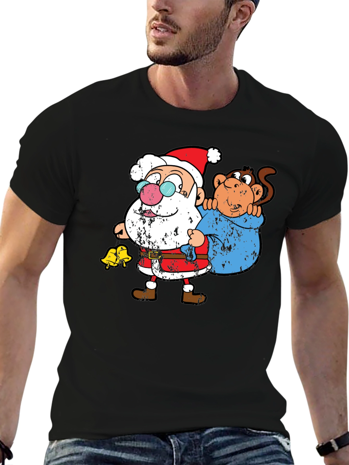 Black Santa & Monkey Graphic T-Shirt view 6