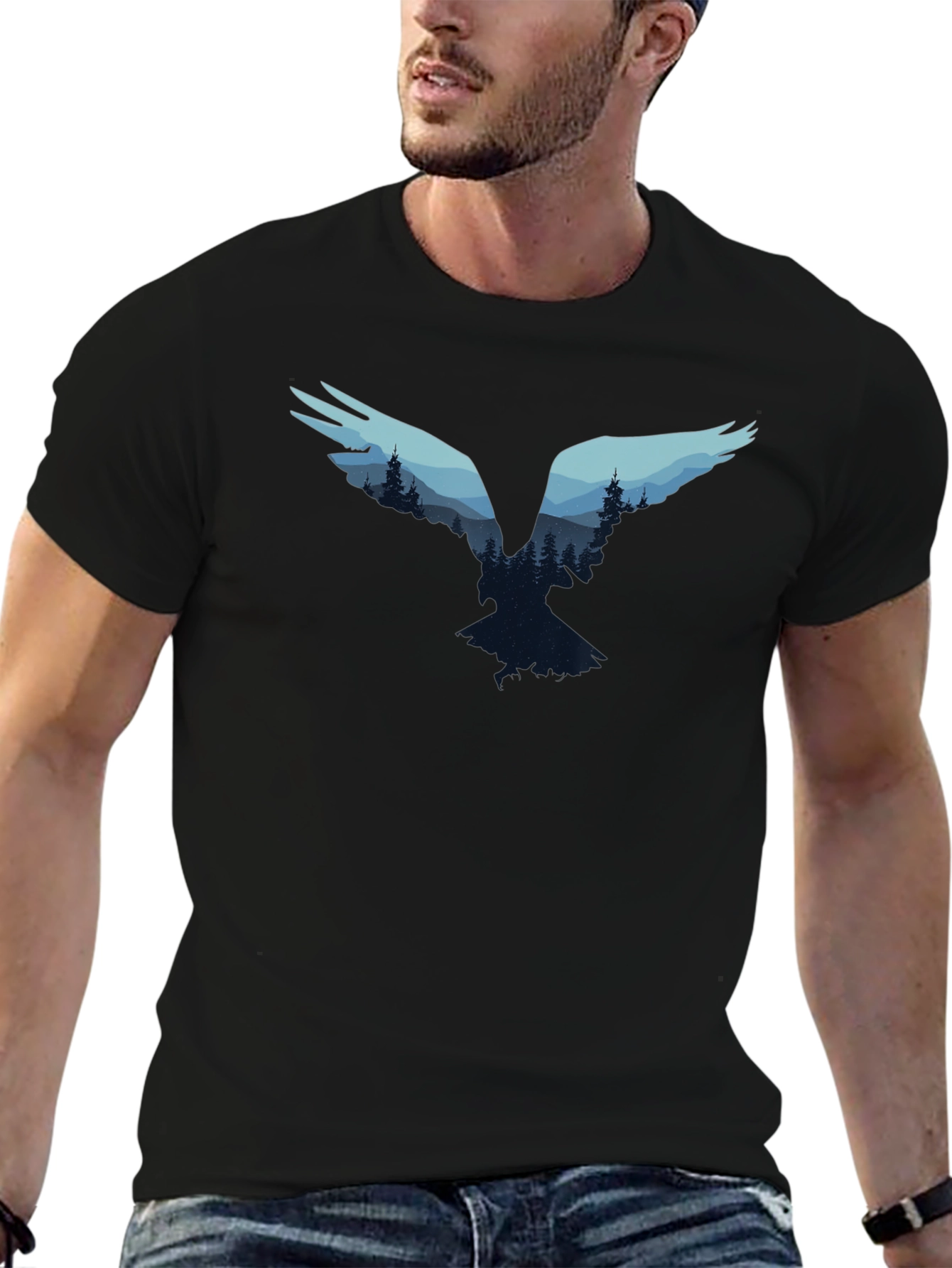 Black Nature Bird Graphic Tee - Black Cotton Blend view 6