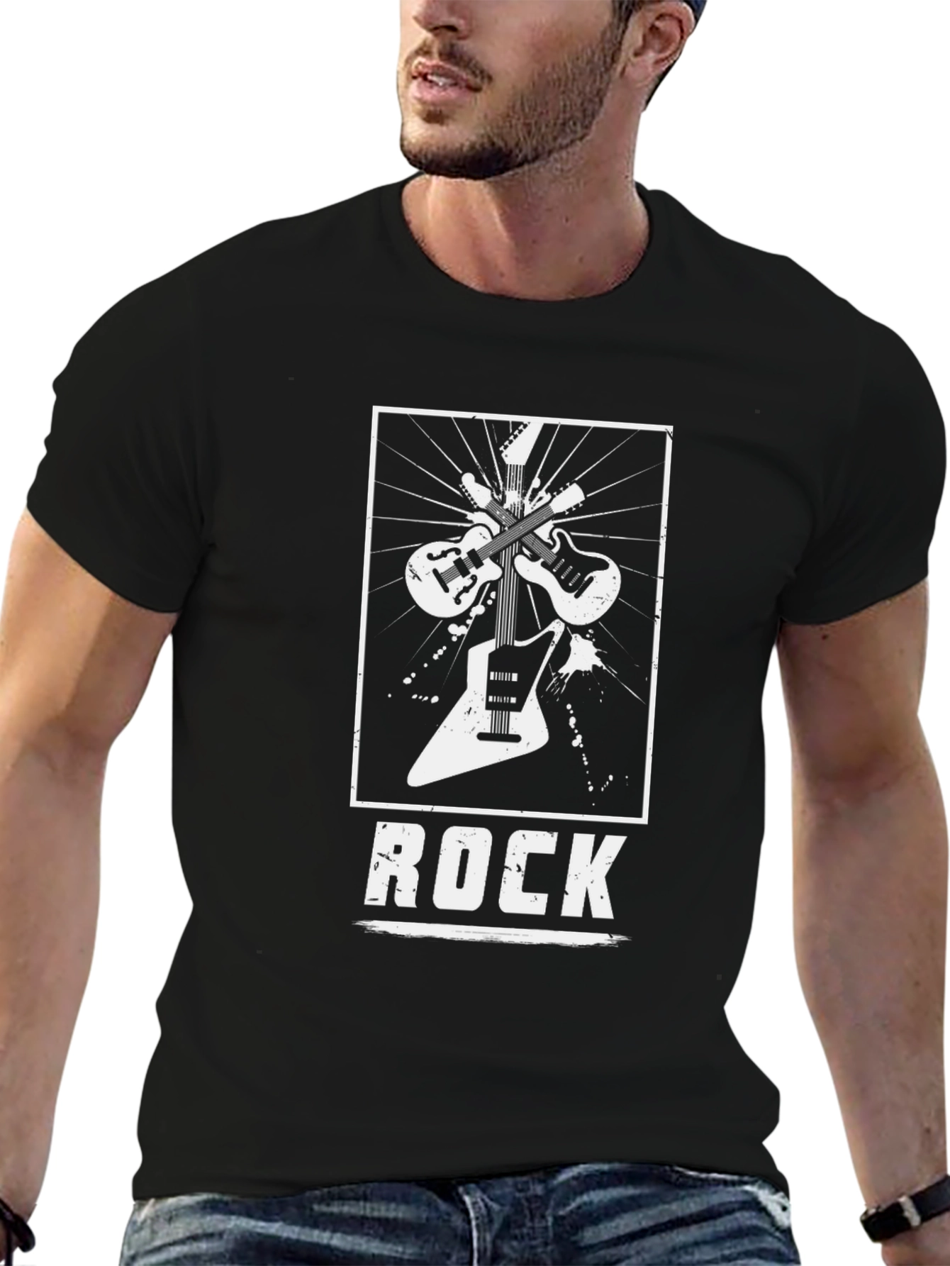 Black Rock Music T-Shirt Guitar Design Tee view 6