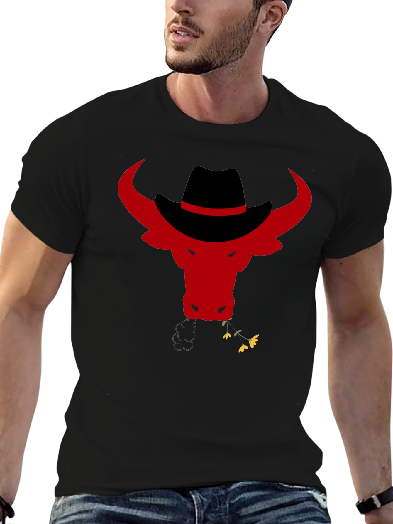 Black Cowboy Bull Graphic T-Shirt - Black view 6