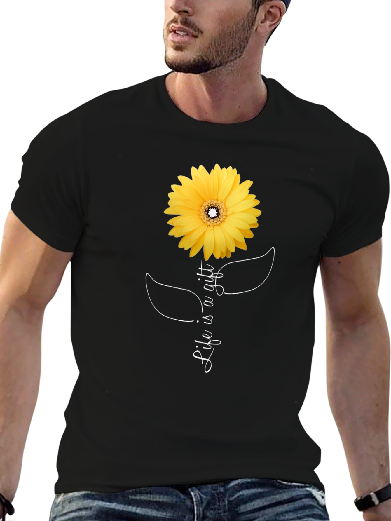 Black Life is a Gift Sunflower Black T-Shirt view 6