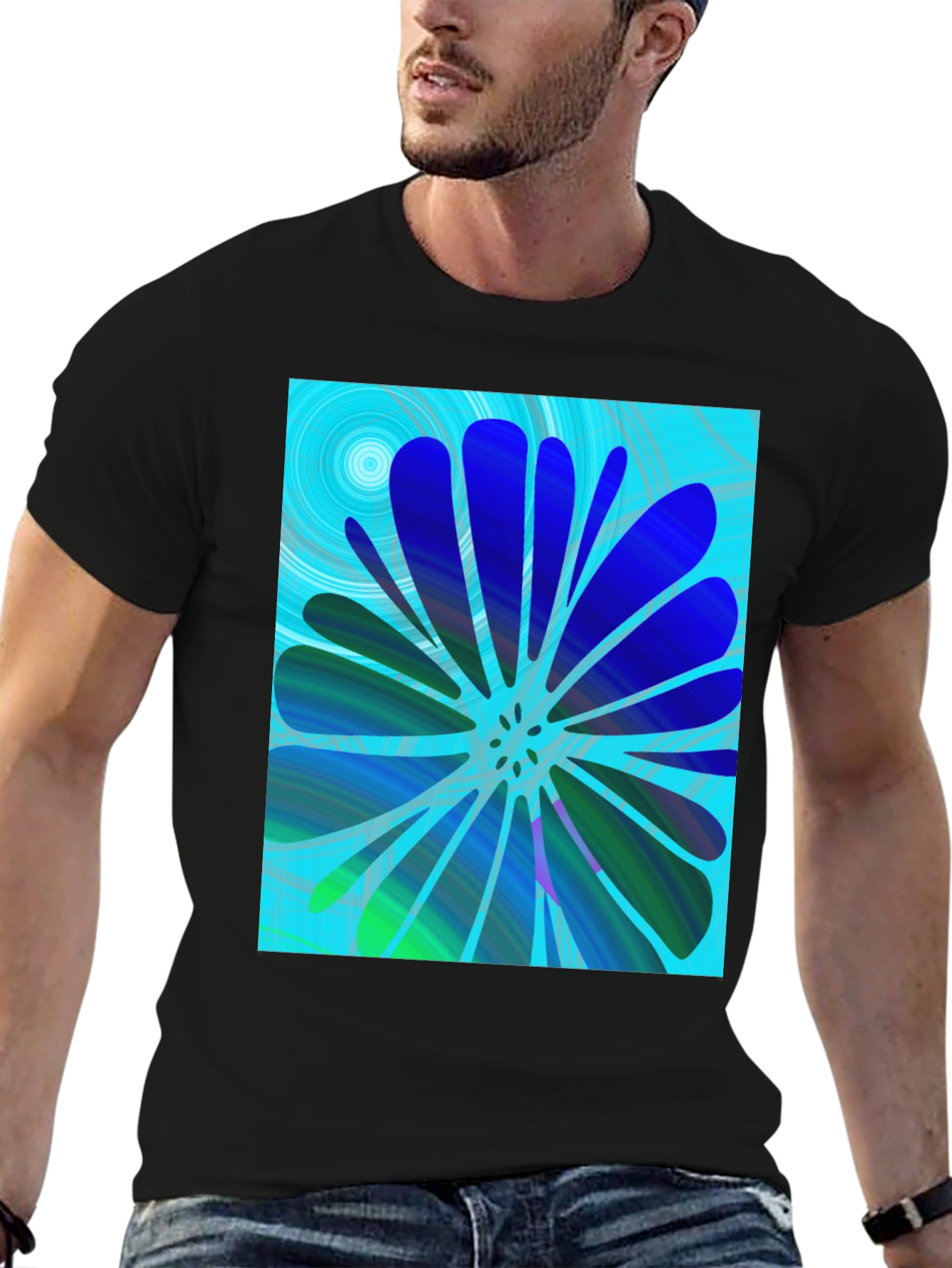 Black Abstract Flower Print T-Shirt view 6