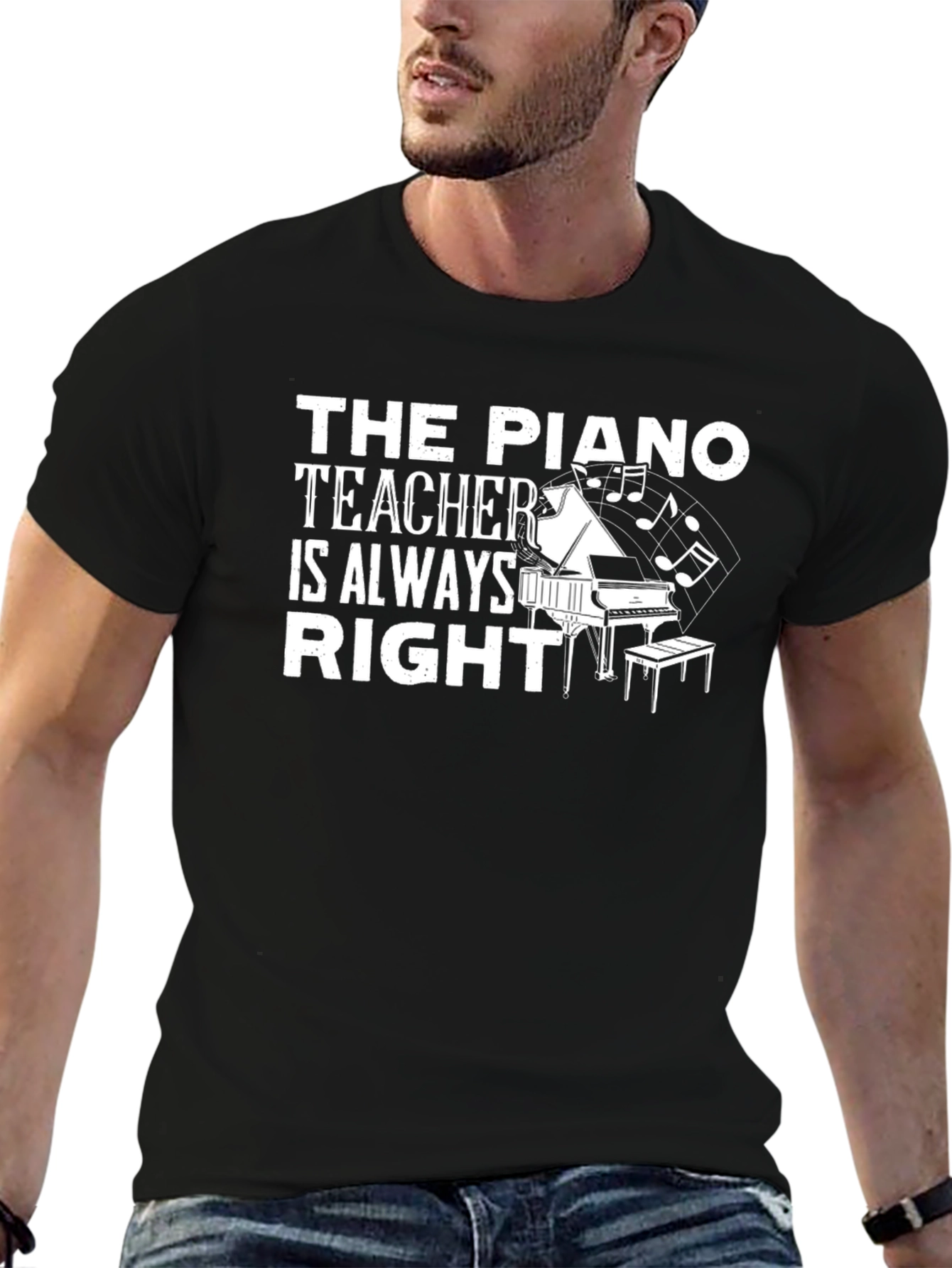 Black Piano Teacher T-Shirt Always Right Funny Music Tee view 6