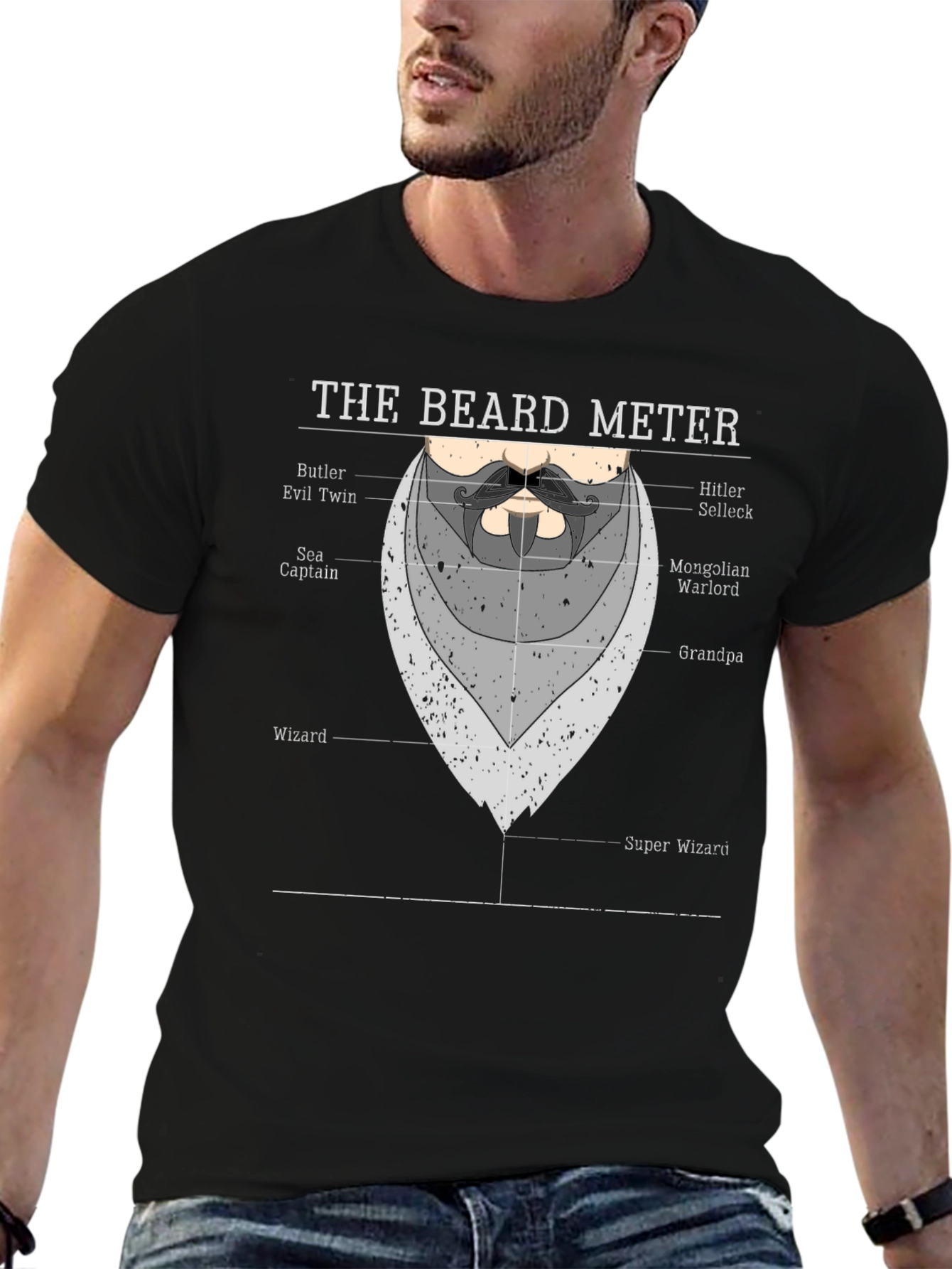 Black Beard Meter Graphic T-Shirt - Funny Beard Lover Tee view 6