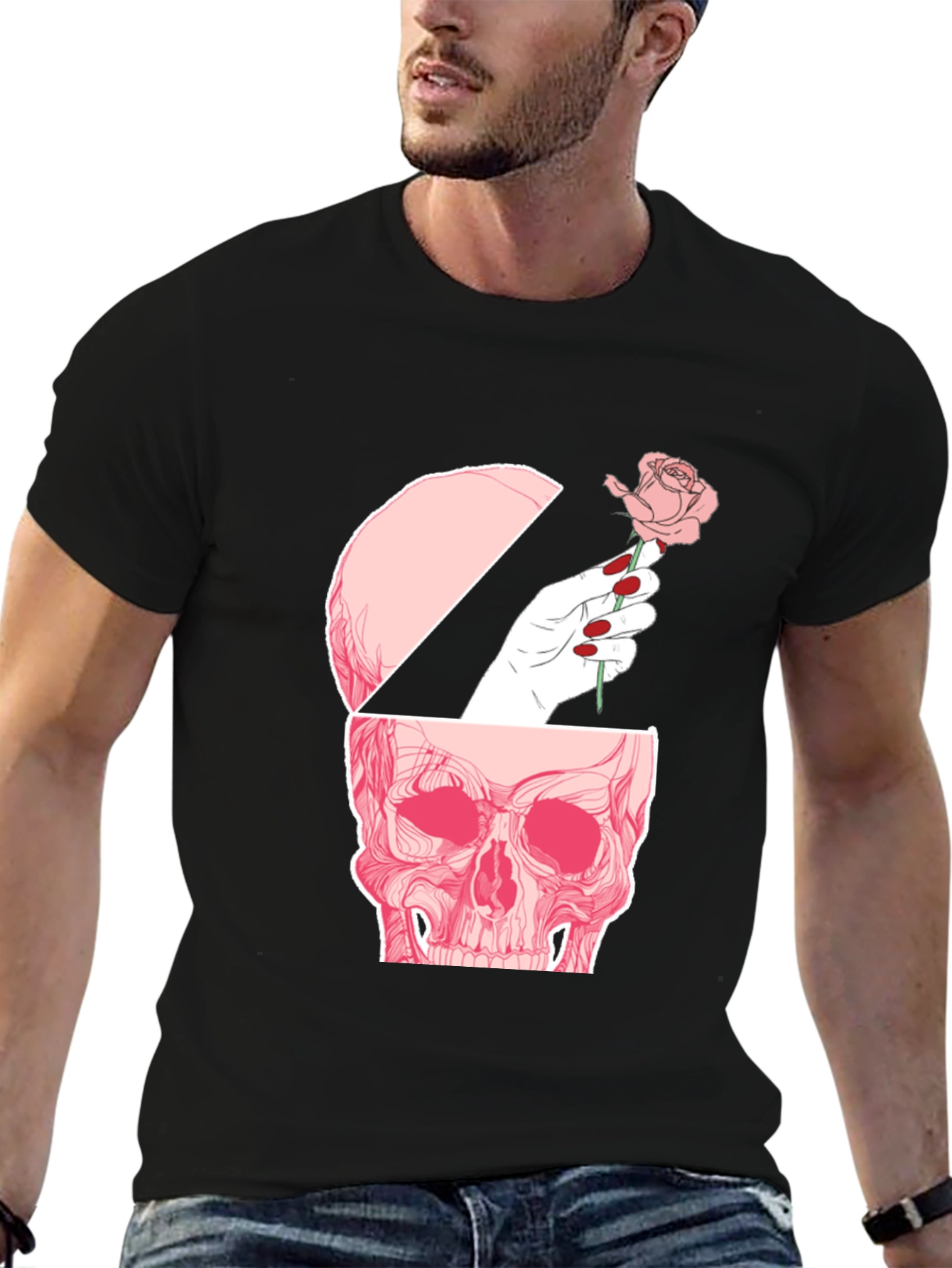 Black Skull and Rose Graphic Tee - Edgy Style view 6