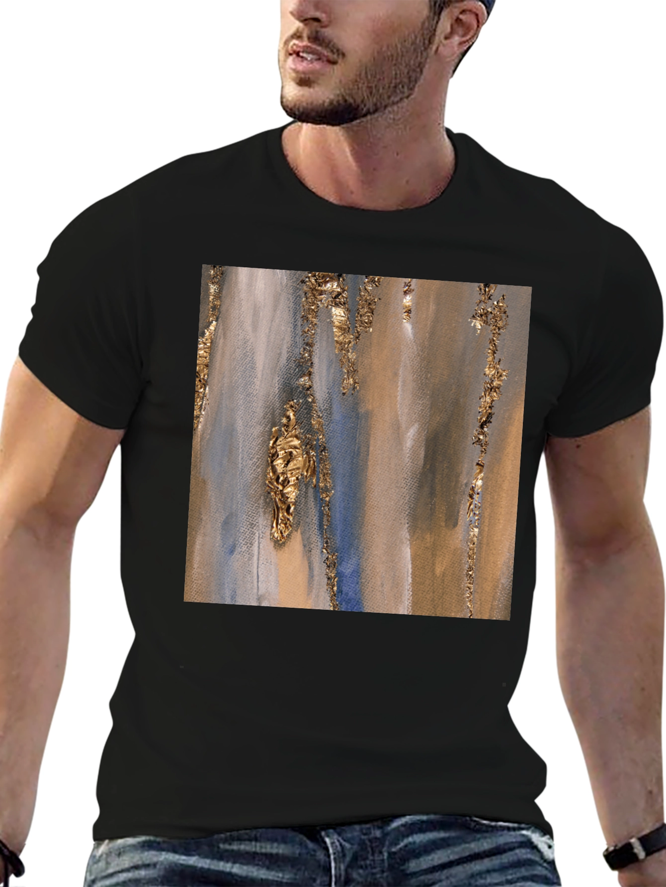 Black Abstract Art Print T-Shirt view 6
