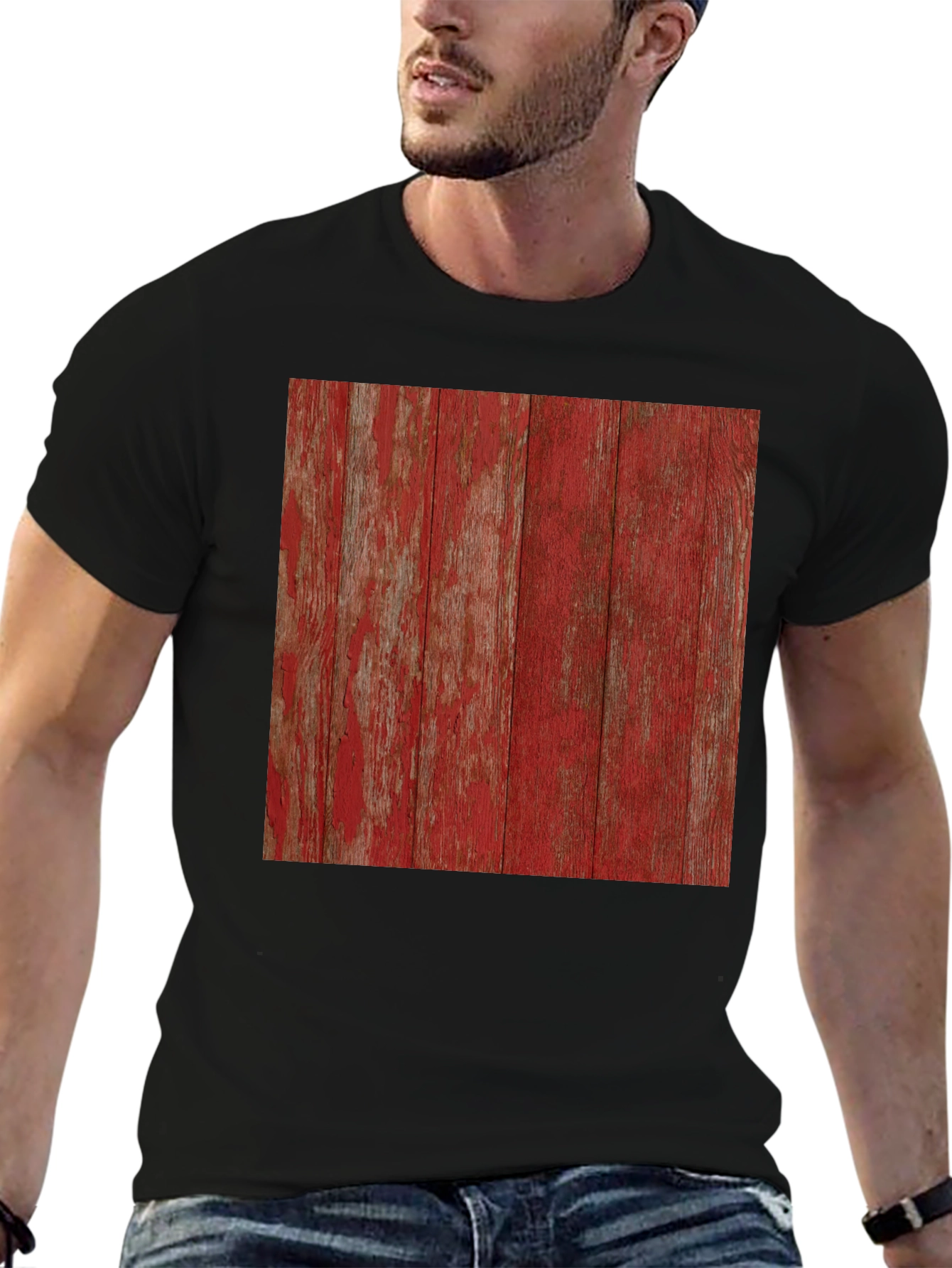 Black Rustic Red Wood Grain Graphic Tee - Short Sleeve view 6
