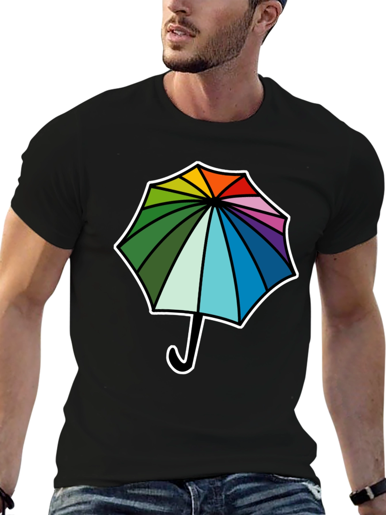 Black Rainbow Umbrella Graphic Tee - Stylish Comfort view 6