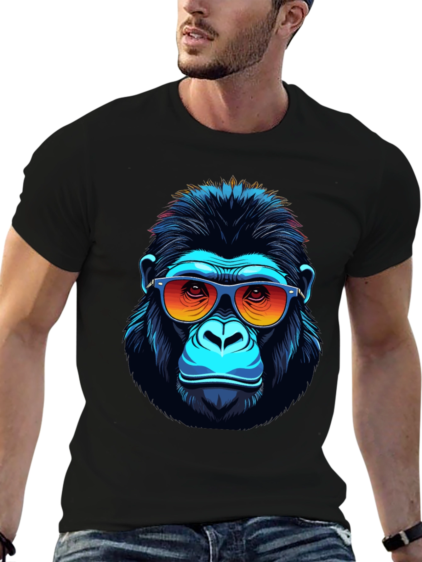 Black Cool Gorilla Graphic Tee - Fun Animal Print Shirt view 6