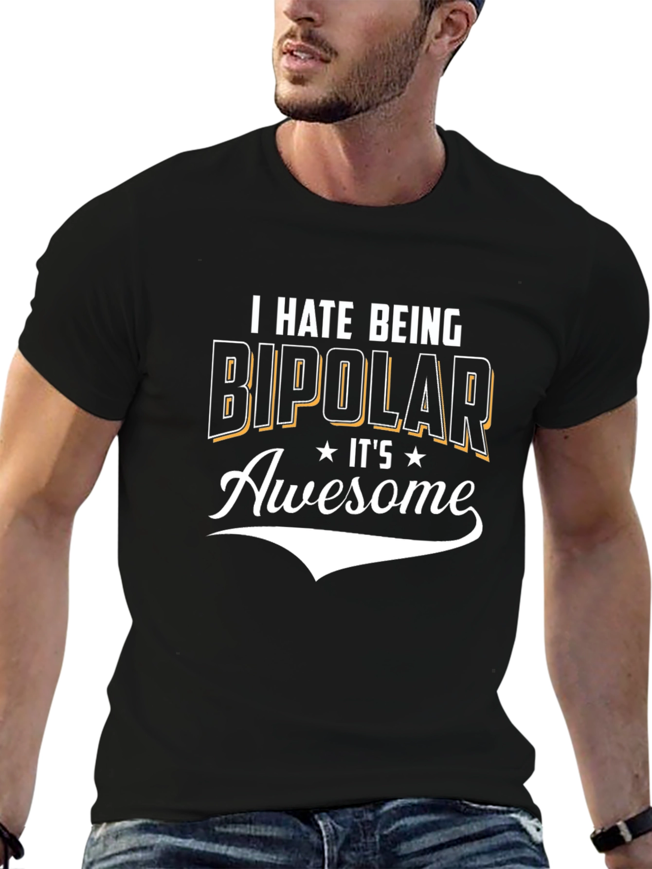 Black Funny Bipolar Graphic Tee - Black view 6