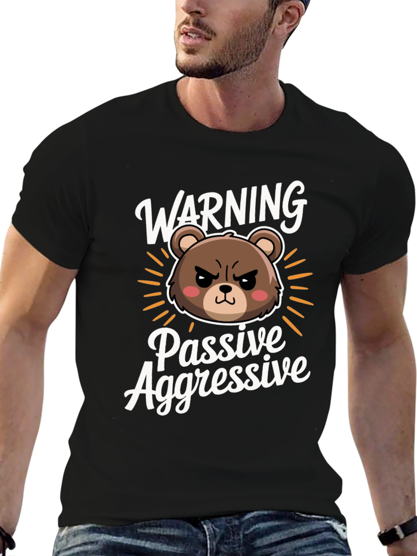 Black Passive Aggressive Bear Graphic T-Shirt view 6