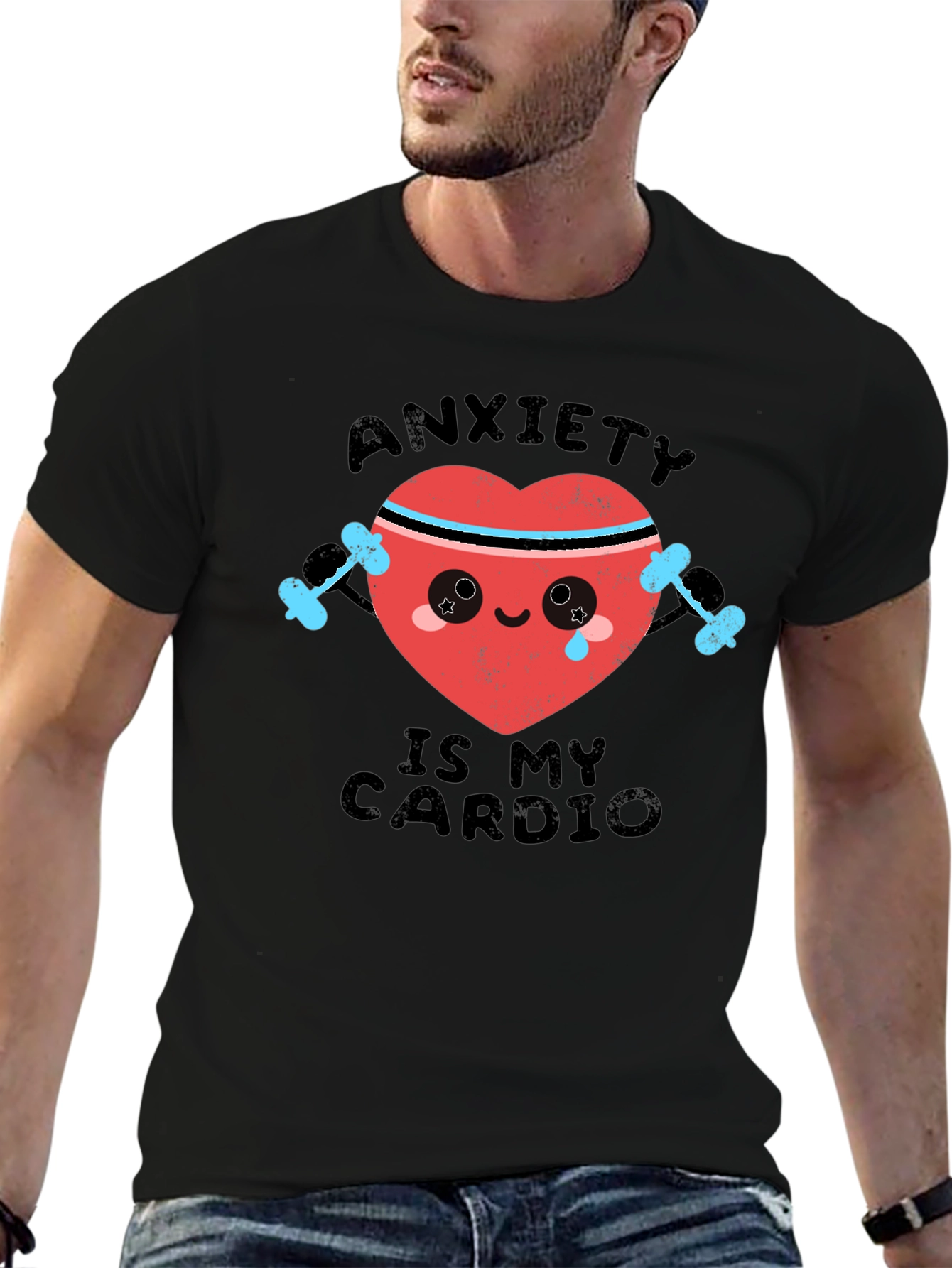 Black Anxiety Is My Cardio Funny Workout T-Shirt view 6