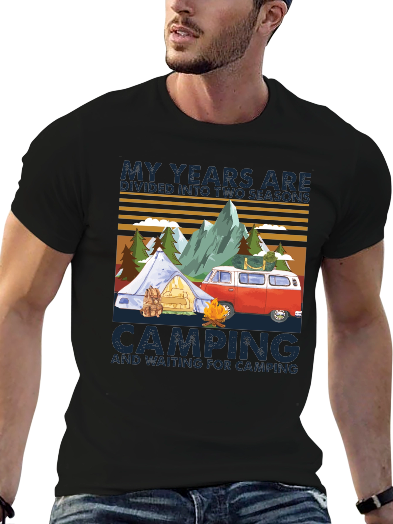 Black Camping Seasons T-Shirt view 6