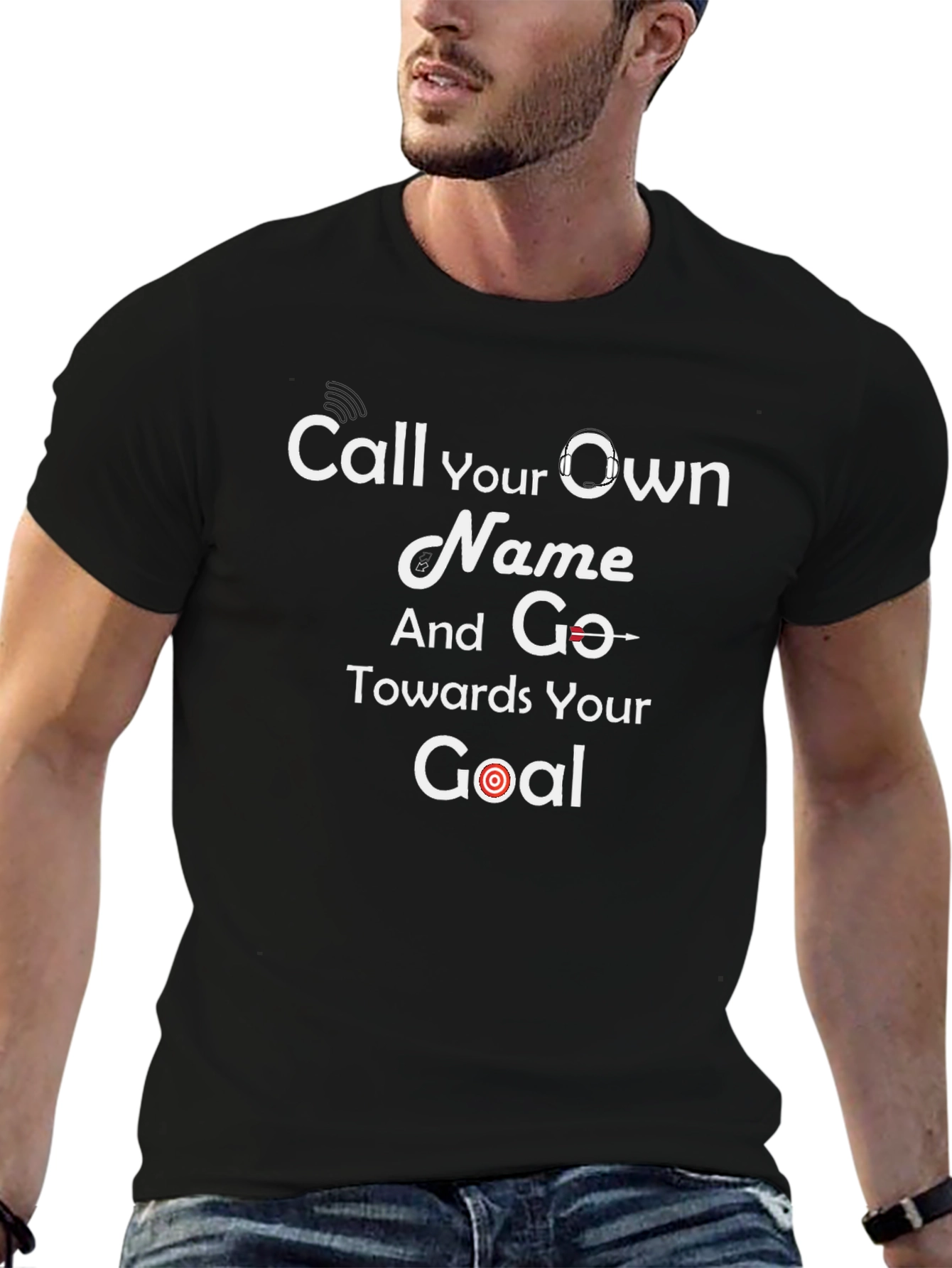 Black Motivational Black T-Shirt - Call Your Own Name Goal view 6