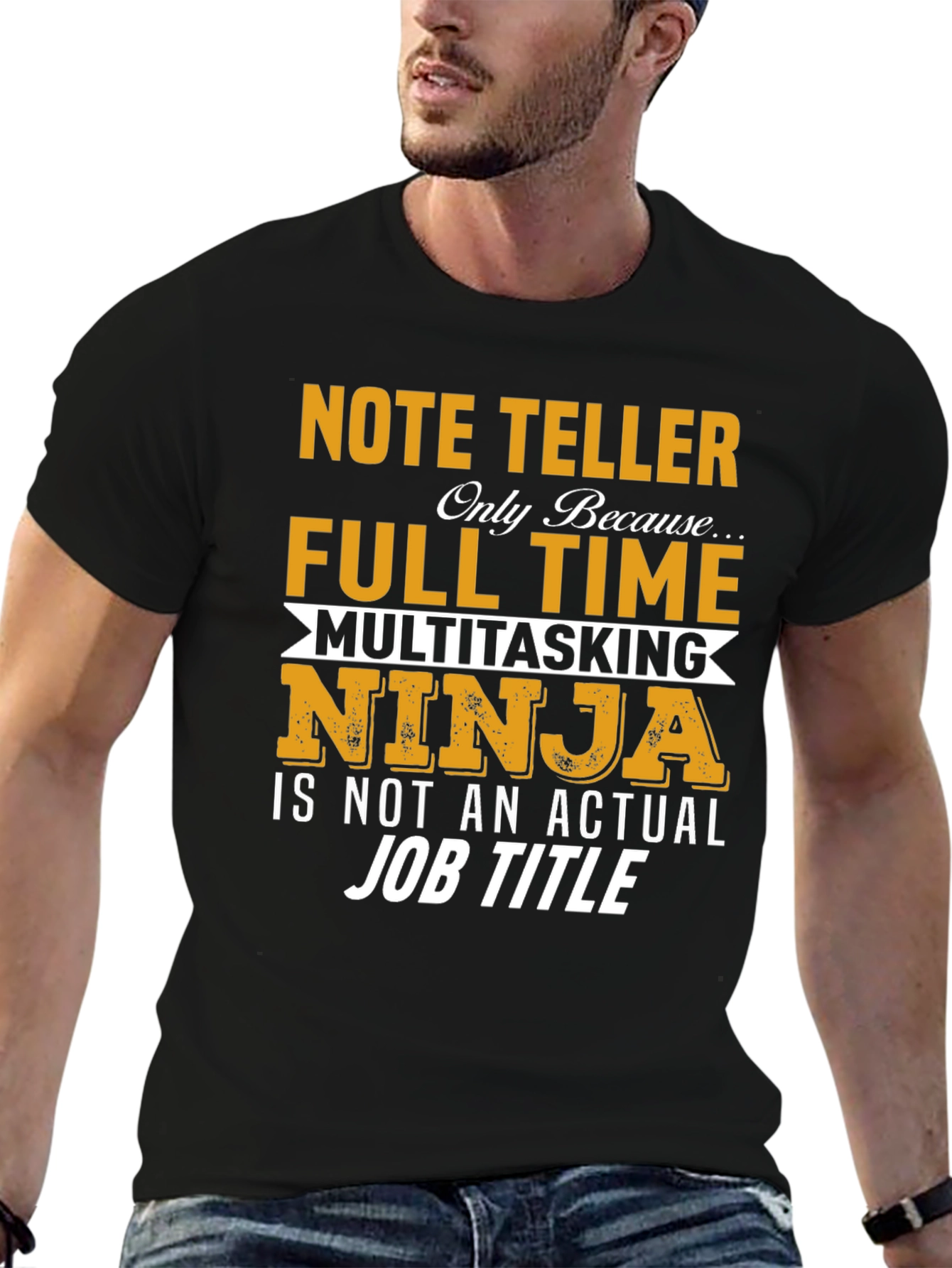Black Note Teller Multitasking Ninja T-Shirt view 6