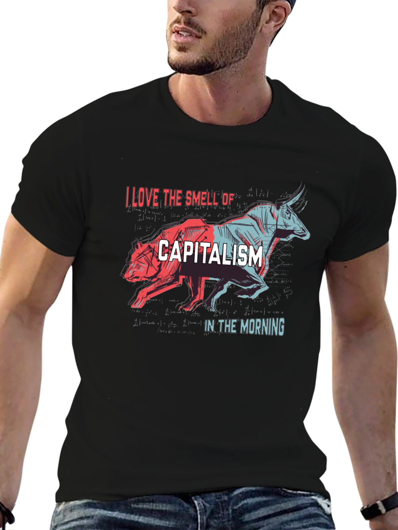 Black Capitalism Bull & Bear Graphic T-Shirt view 6