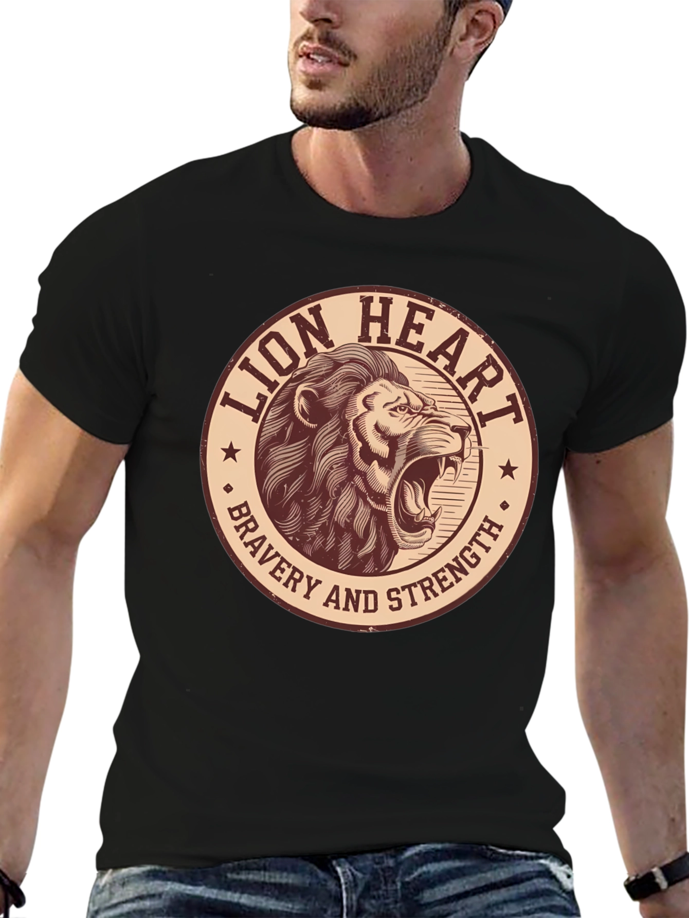 Black Lion Heart Bravery Strength Graphic Tee view 6
